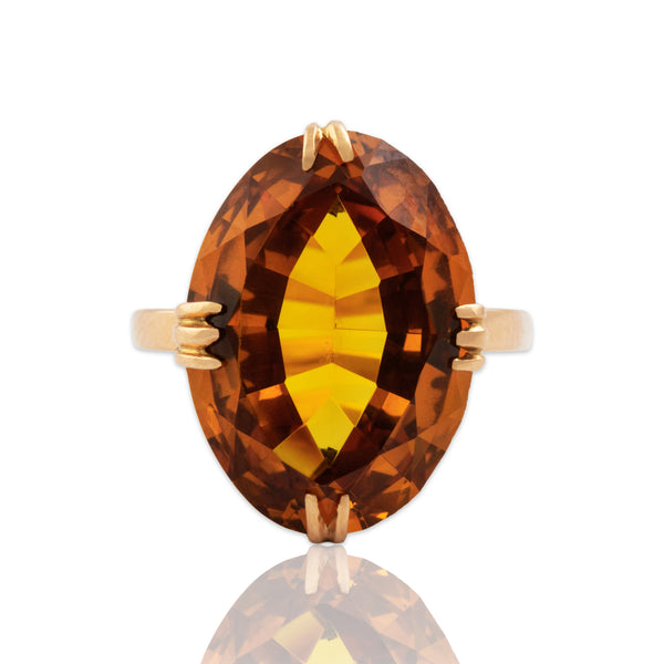 Antique 18k Rosy Yellow Gold 12ct Synthetic Sapphire Oval Cocktail Ring 7.50