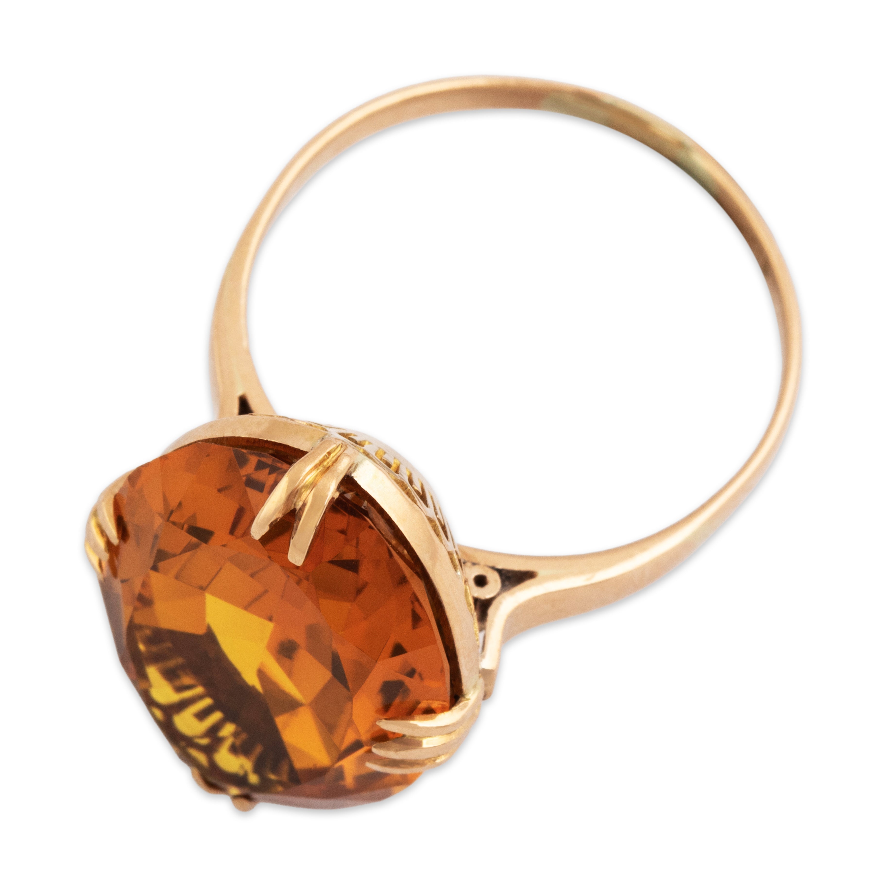 Antique 18k Rosy Yellow Gold 12ct Synthetic Sapphire Oval Cocktail Ring - Overall view