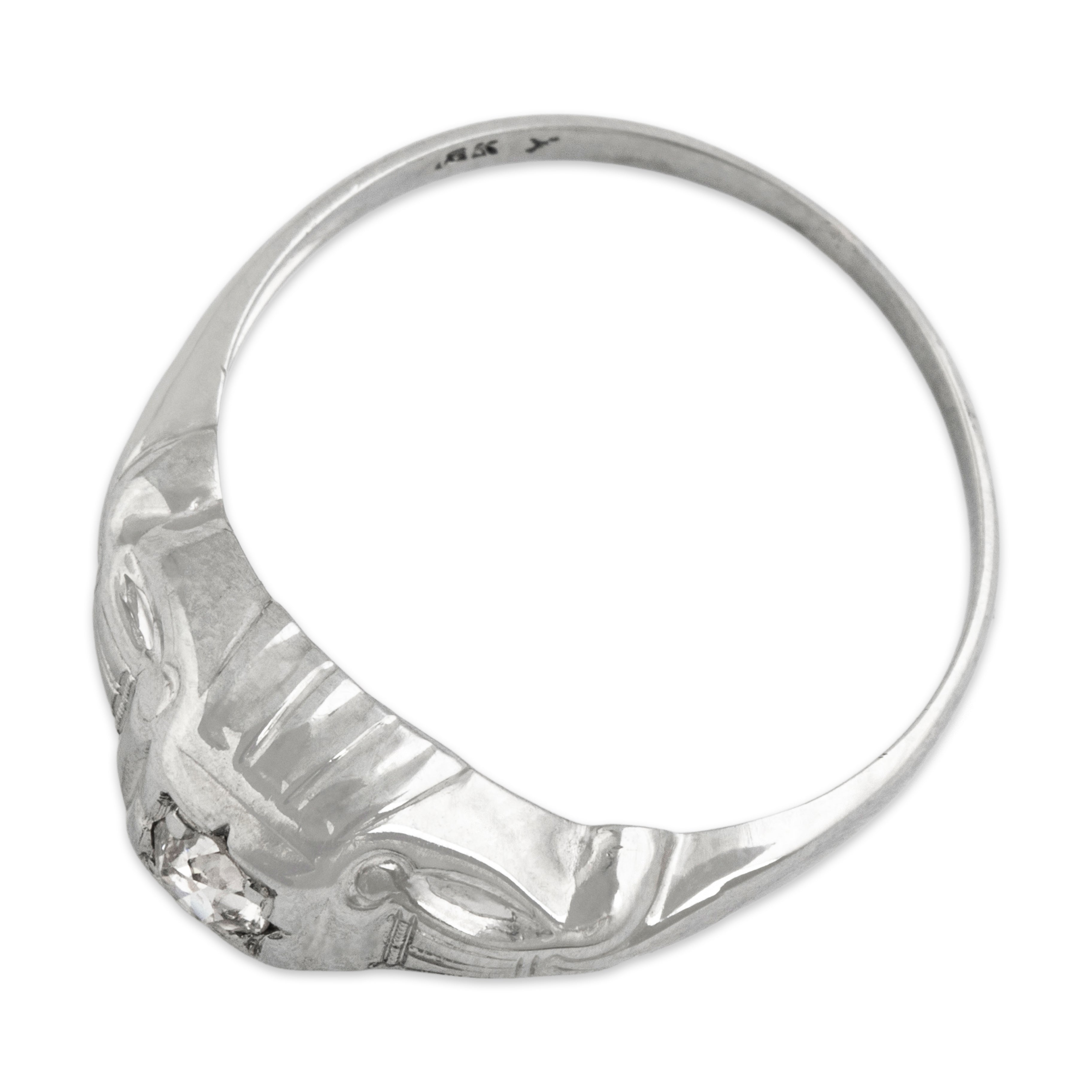 Antique 18k White Gold Diamond Delicate Scrolling Column Solitaire Ring - Overall view