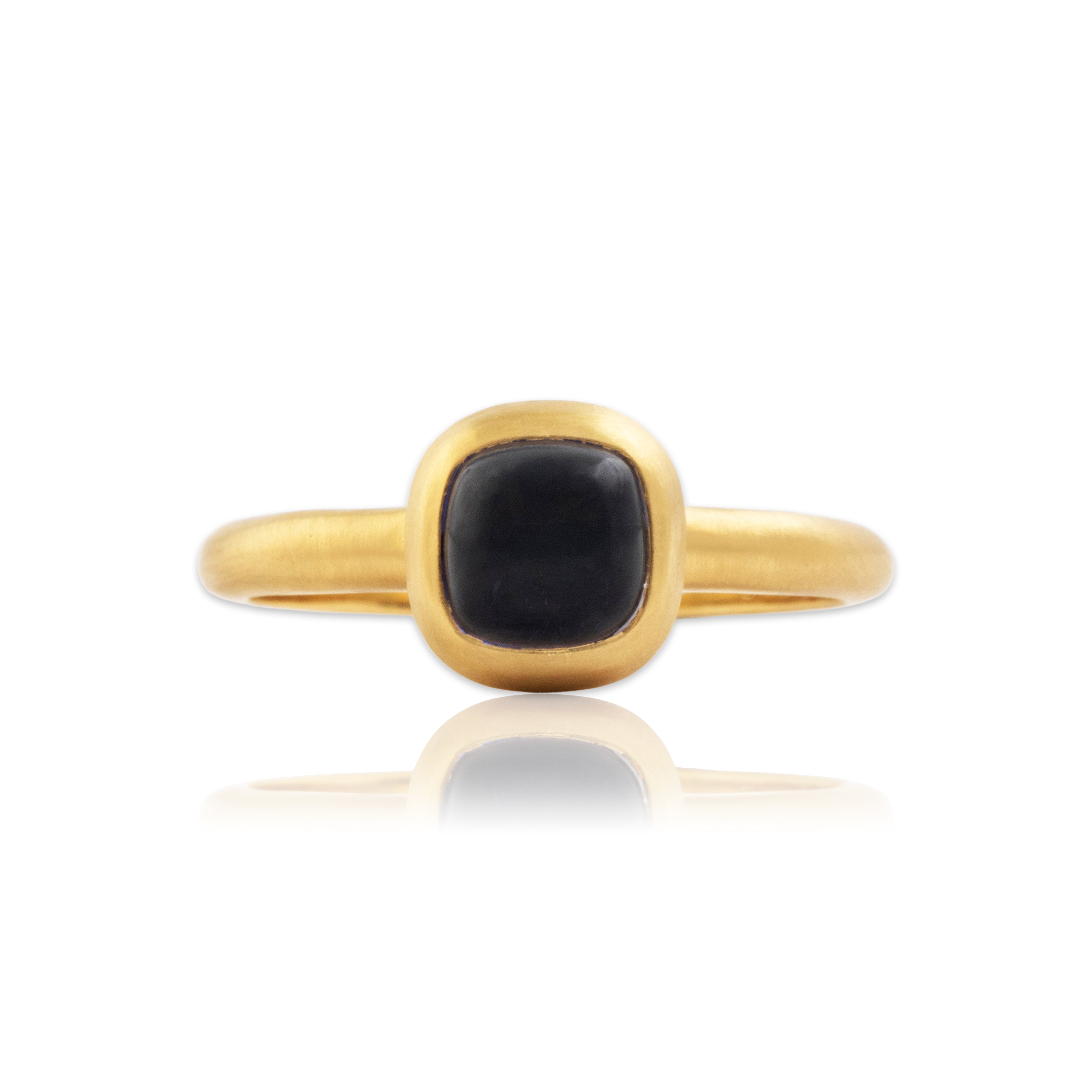 Estate 18k Yellow Gold .88ct Iolite Luminous Brushed Bezel Cabochon Ring 6.50