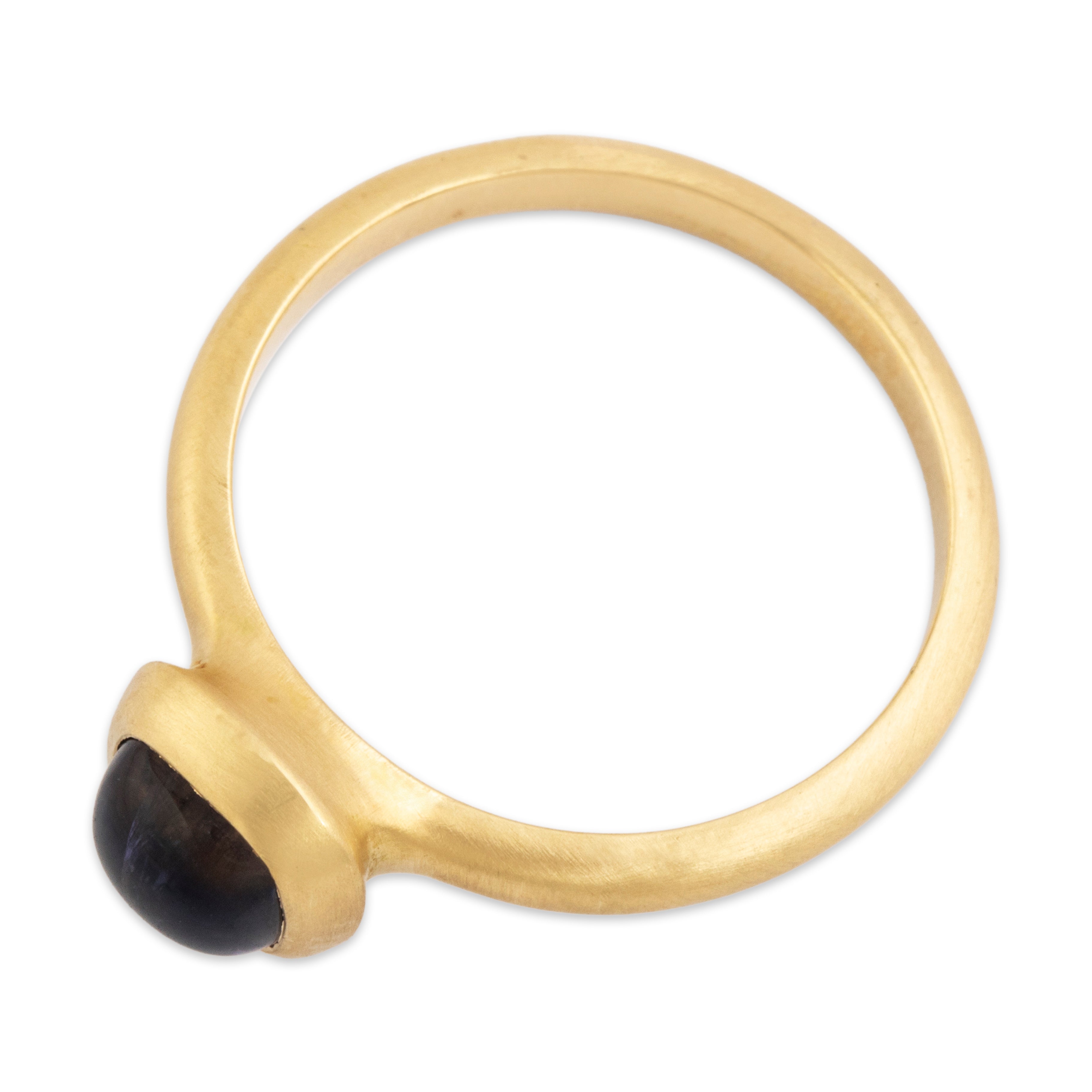 Estate 18k Yellow Gold .88ct Iolite Luminous Brushed Bezel Cabochon Ring 6.50