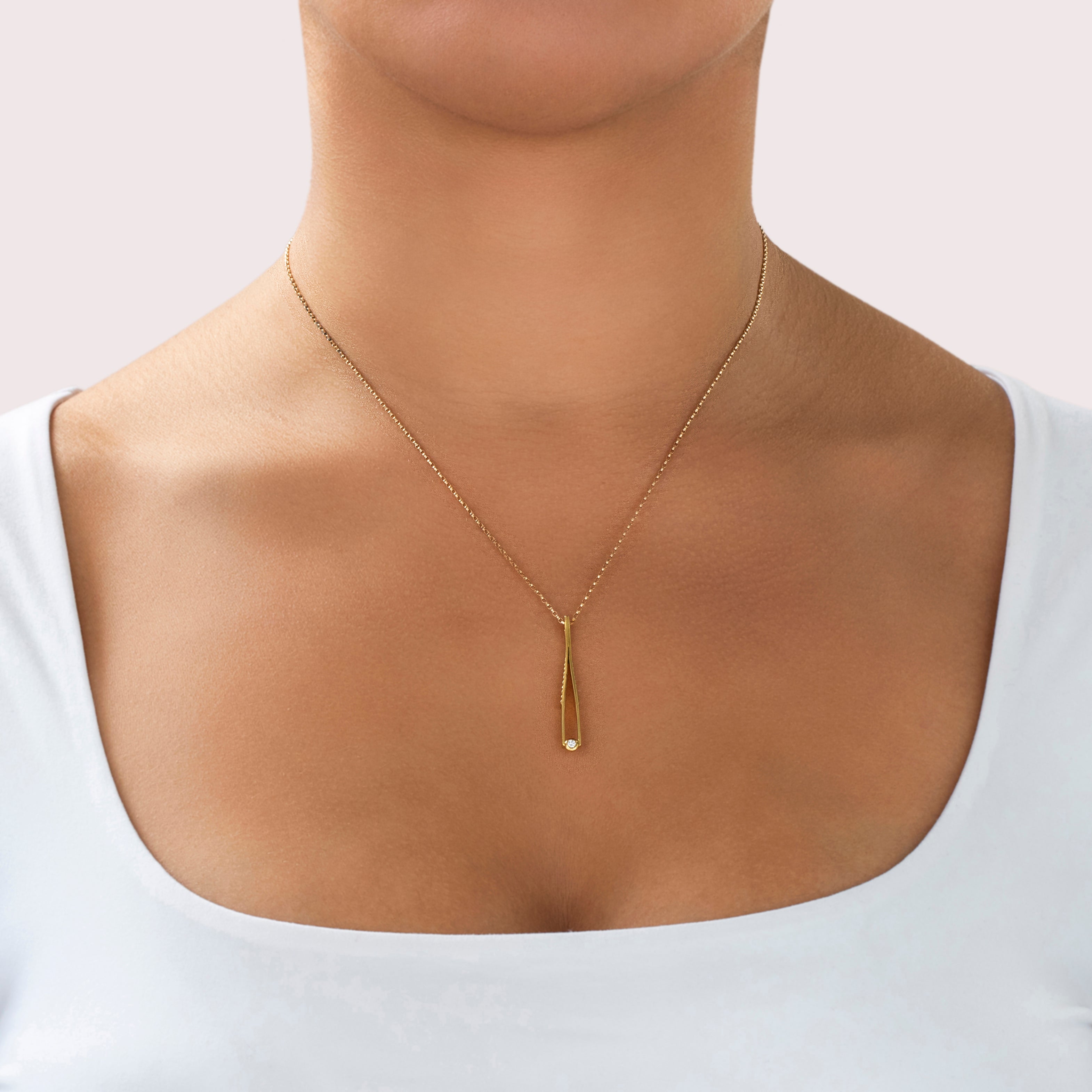 Vintage Large 18k Yellow Gold Diamond Delightful Dimensional Tweezers Pendant - On model view