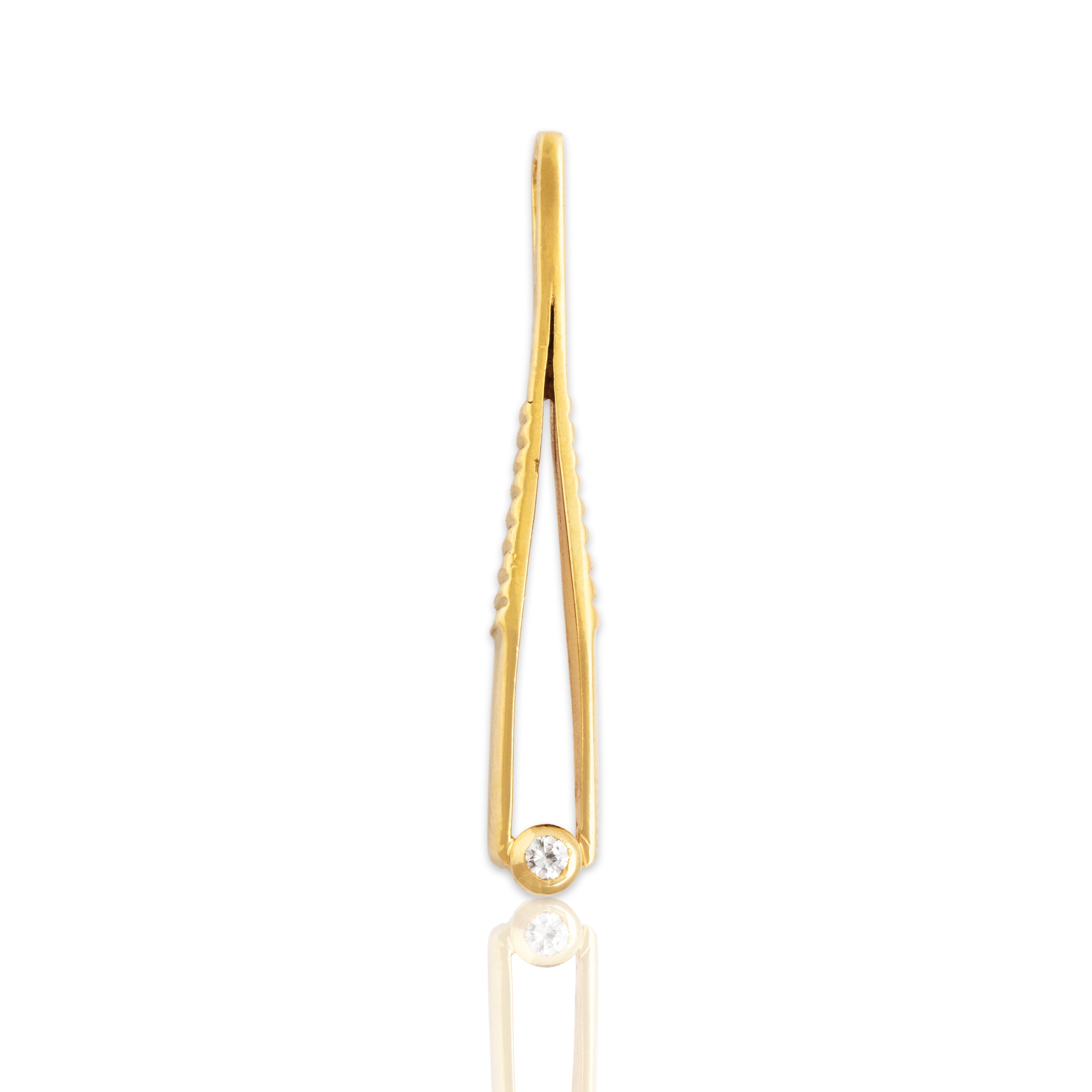 Vintage Large 18k Yellow Gold Diamond Delightful Dimensional Tweezers Pendant - Close-up view