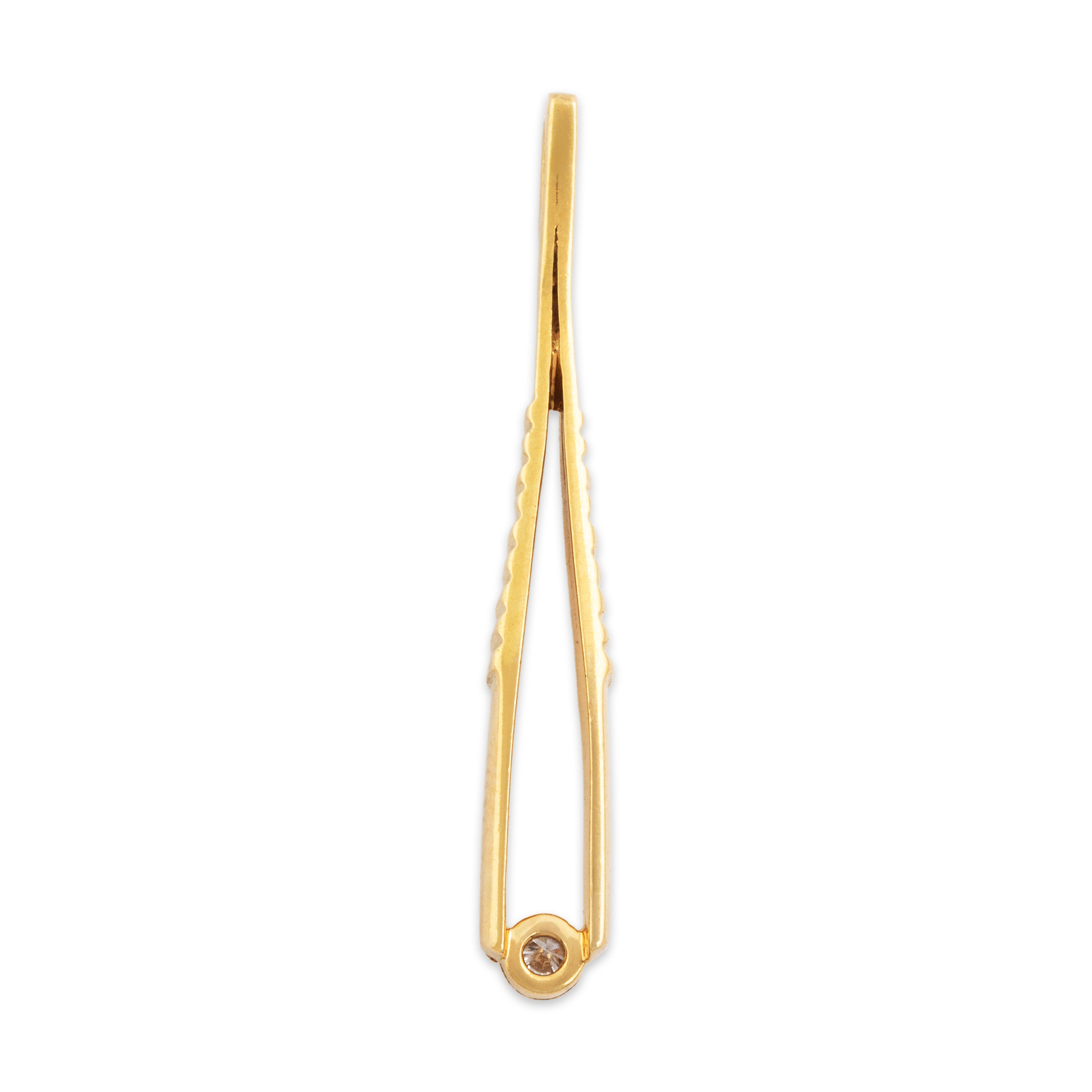 Vintage Large 18k Yellow Gold Diamond Delightful Dimensional Tweezers Pendant - Overall view