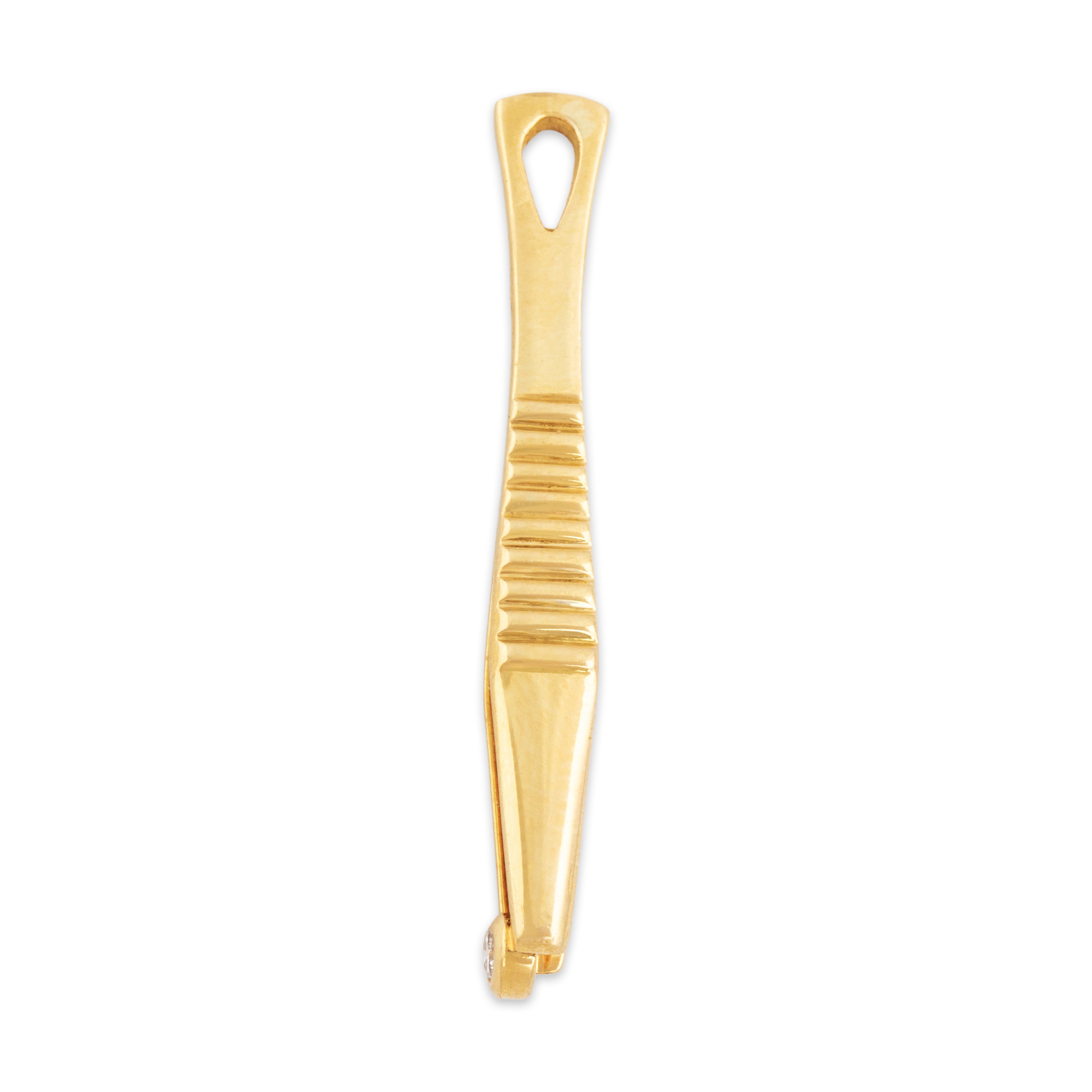 Vintage Large 18k Yellow Gold Diamond Delightful Dimensional Tweezers Pendant - Side view
