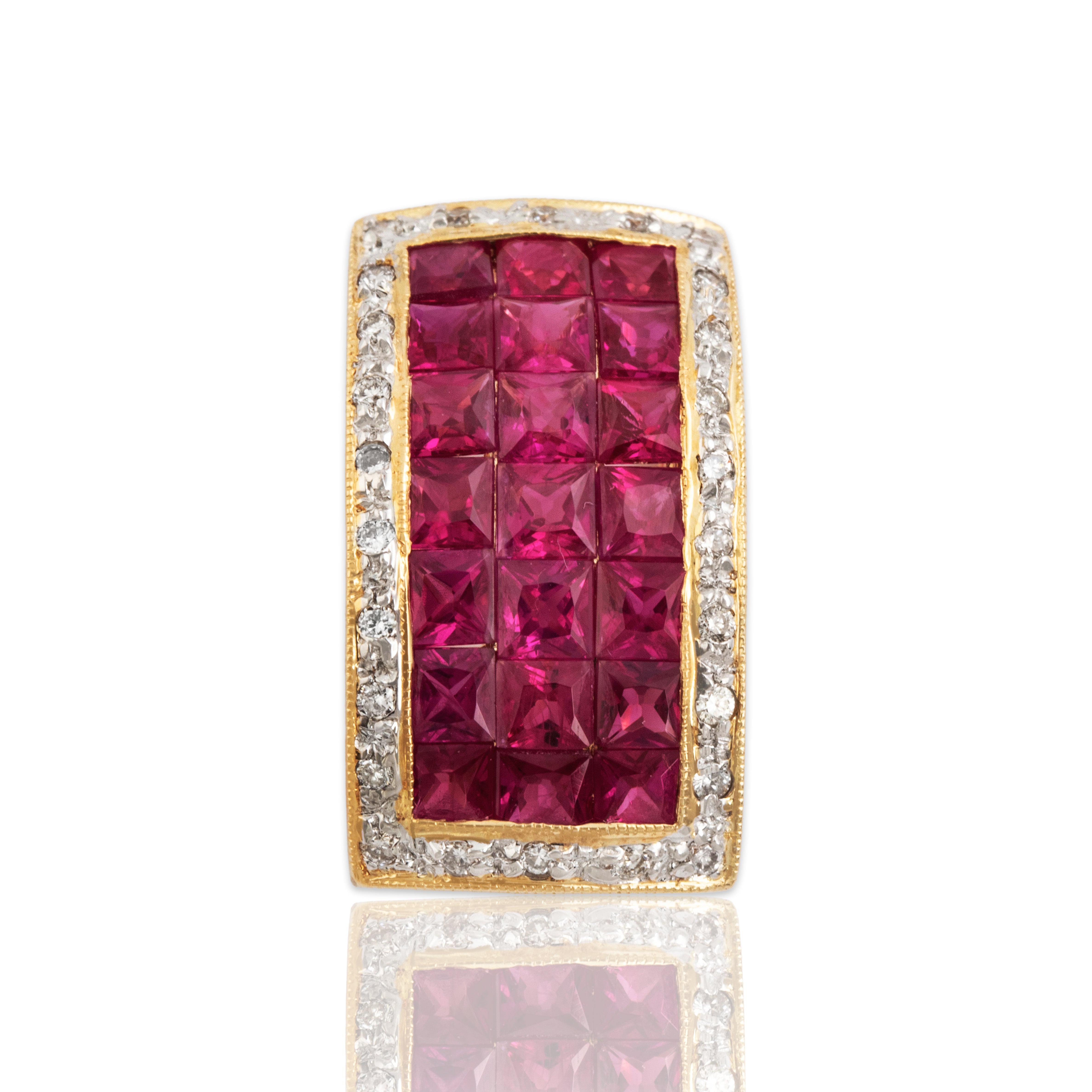 Vintage 14k Yellow Gold 3.1cttw Ruby Diamond Terrific Tile Slide Pendant