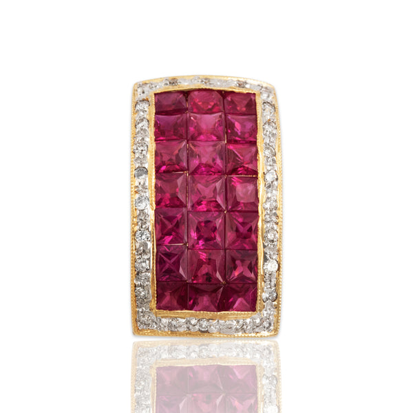 Vintage 14k Yellow Gold 3.1cttw Ruby Diamond Terrific Tile Slide Pendant