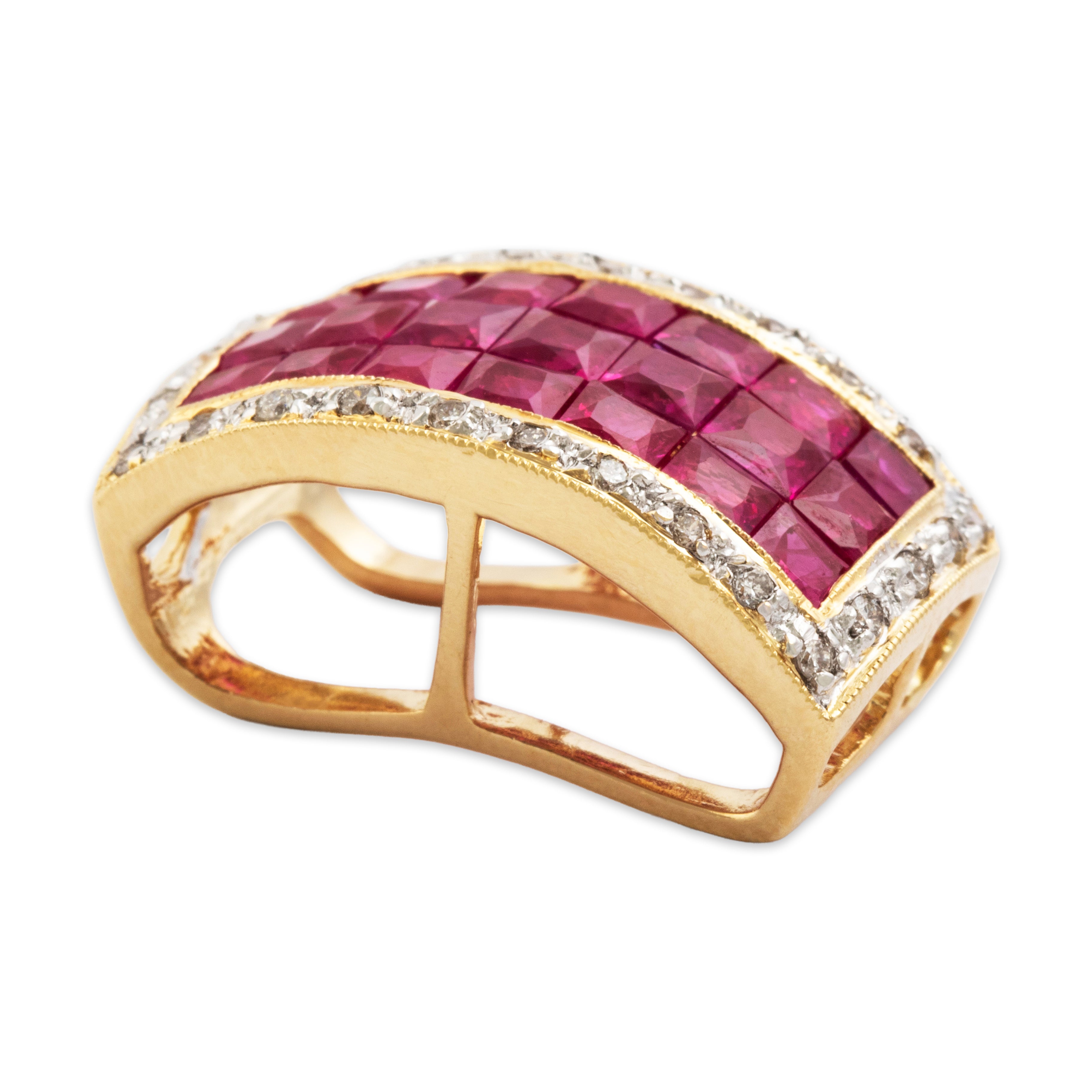 Vintage 14k Yellow Gold 3.1cttw Ruby Diamond Terrific Tile Slide Pendant - Side view