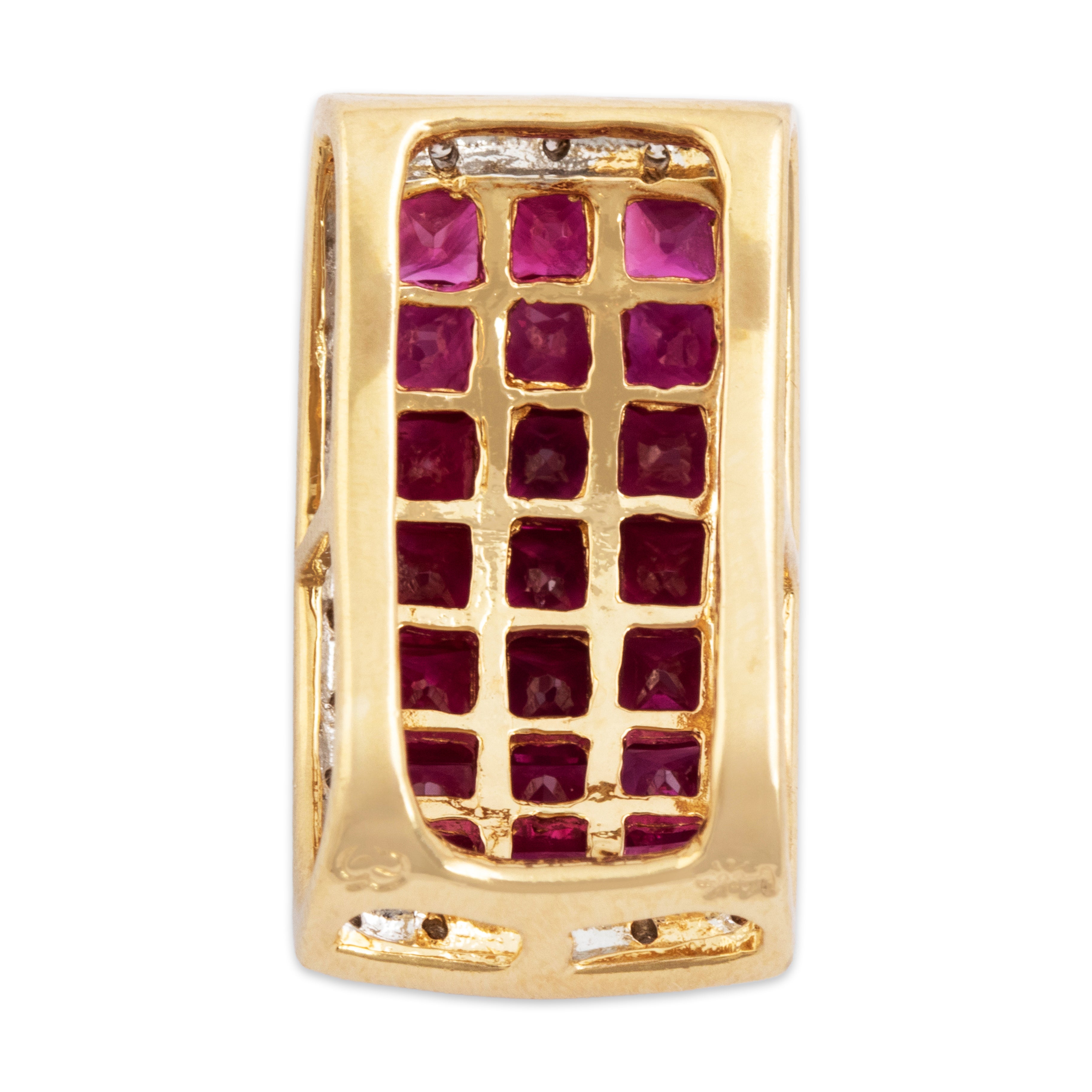 Vintage 14k Yellow Gold 3.1cttw Ruby Diamond Terrific Tile Slide Pendant - Back view