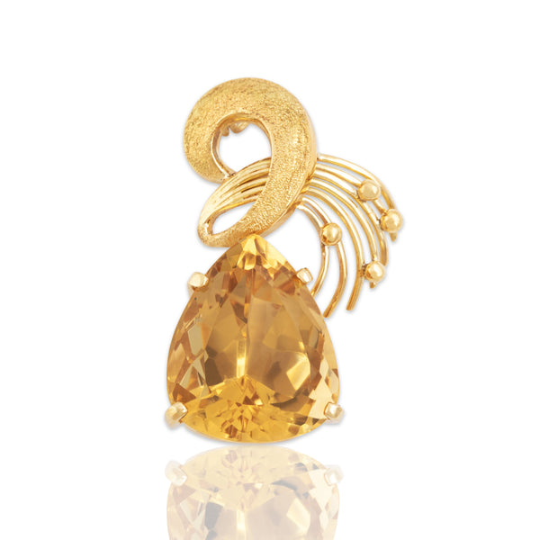 Vintage Large 18k Yellow Gold 16ct Citrine Striking Geometric Twist Pendant