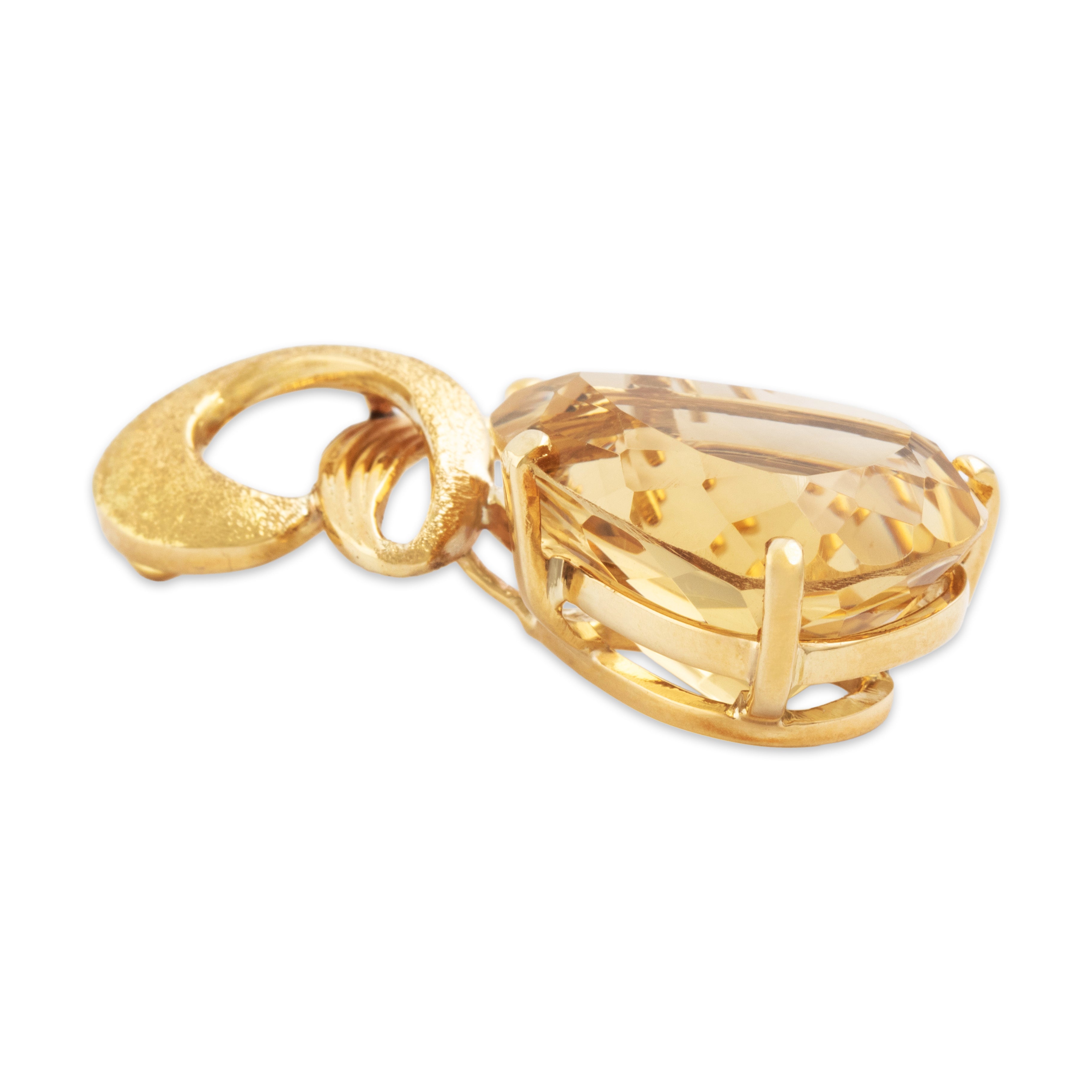 Vintage Large 18k Yellow Gold 16ct Citrine Striking Geometric Twist Pendant - Side view