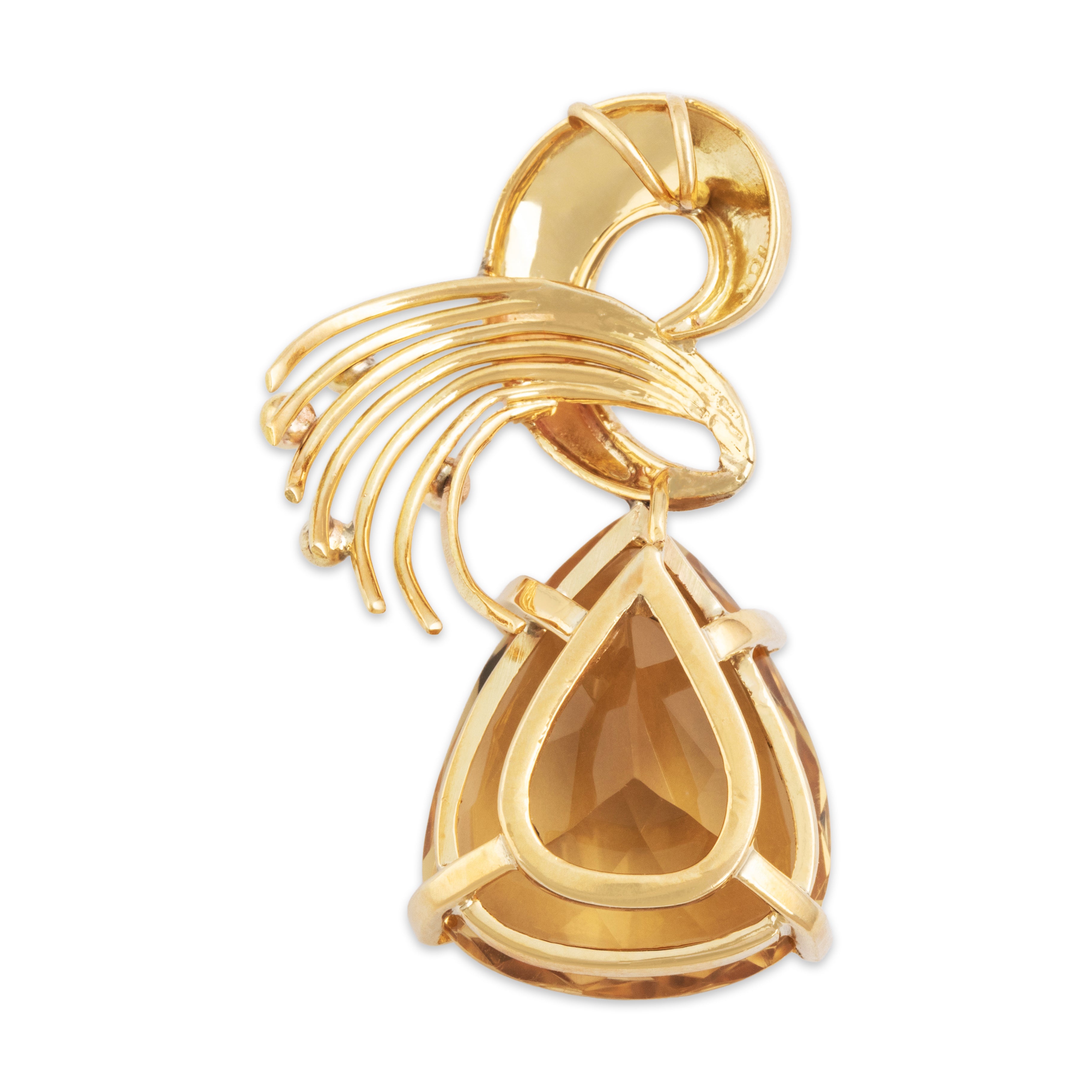 Vintage Large 18k Yellow Gold 16ct Citrine Striking Geometric Twist Pendant - Back view