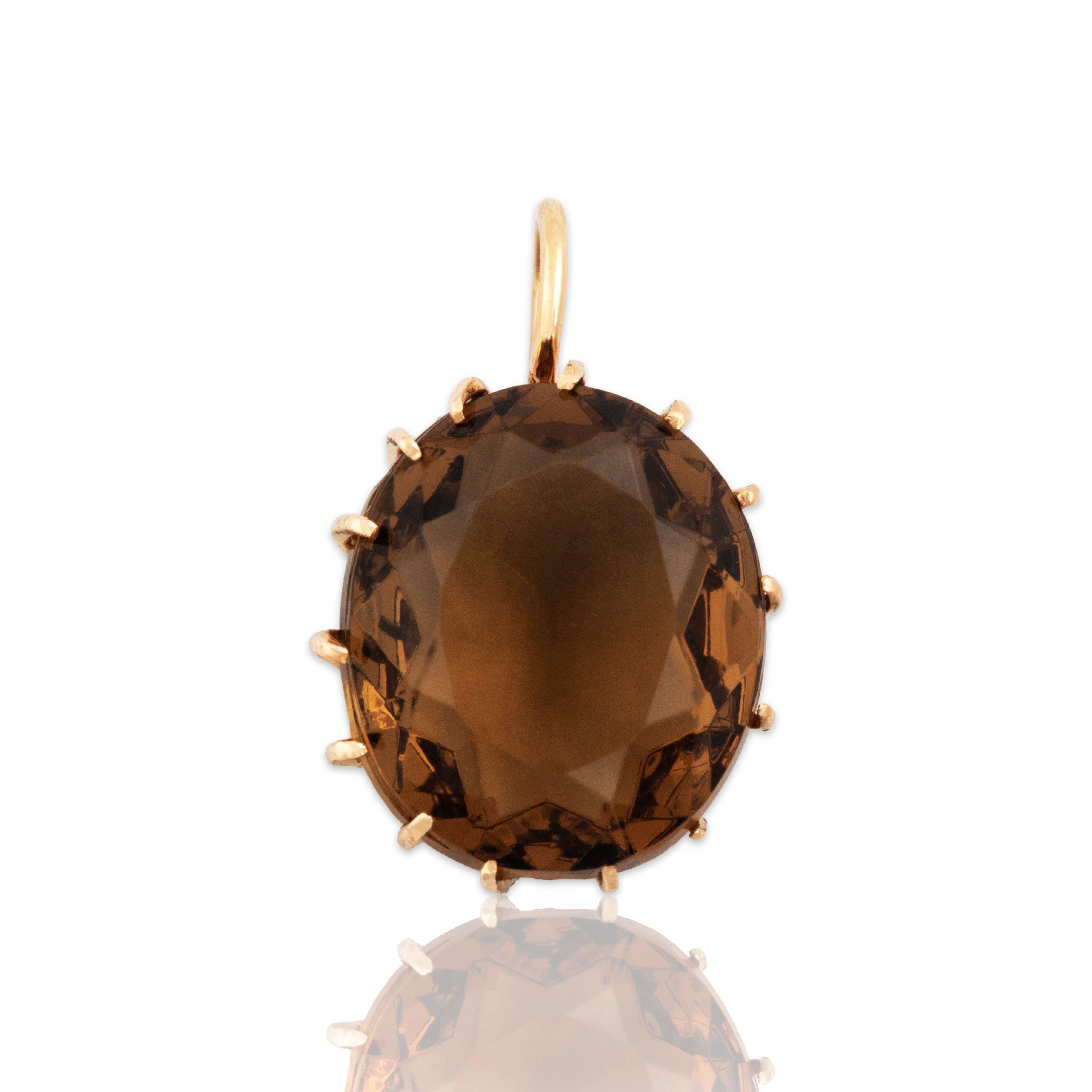 Antique 14k Yellow Gold Brown Glass Classic Oval Pendant