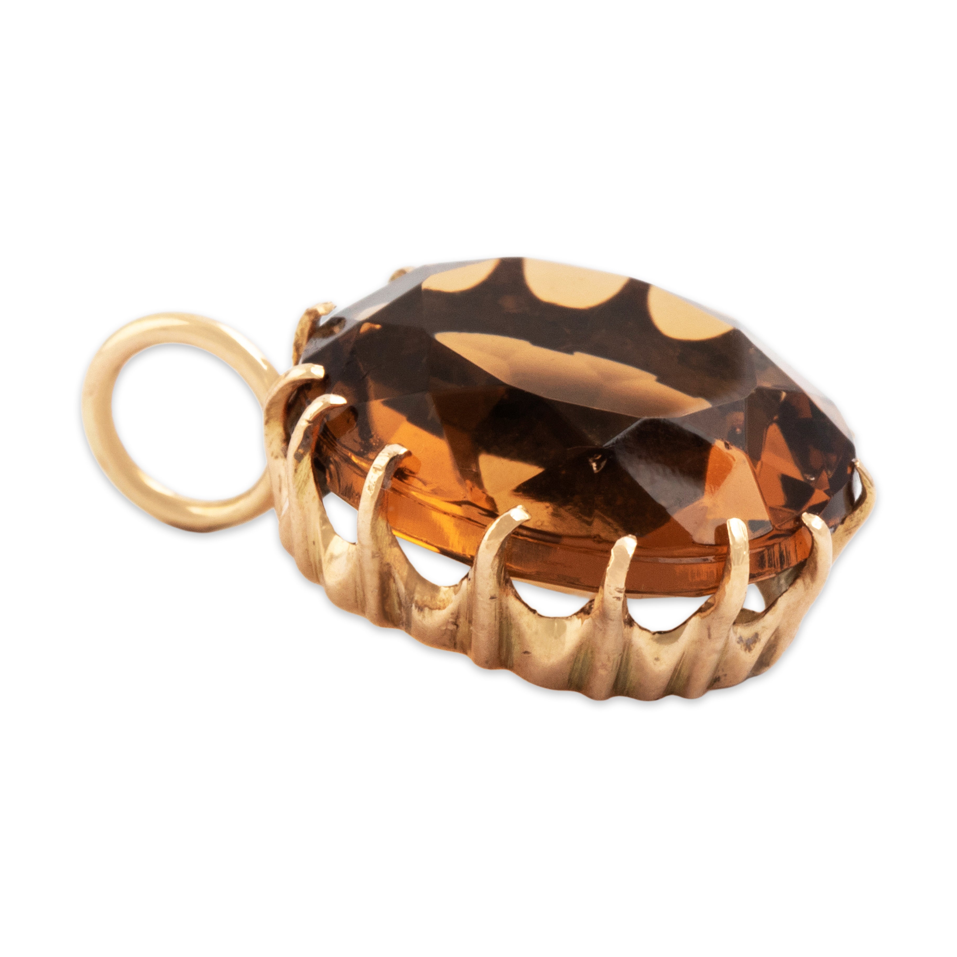 Antique 14k Yellow Gold Glass Classic Oval Pendant - Side view