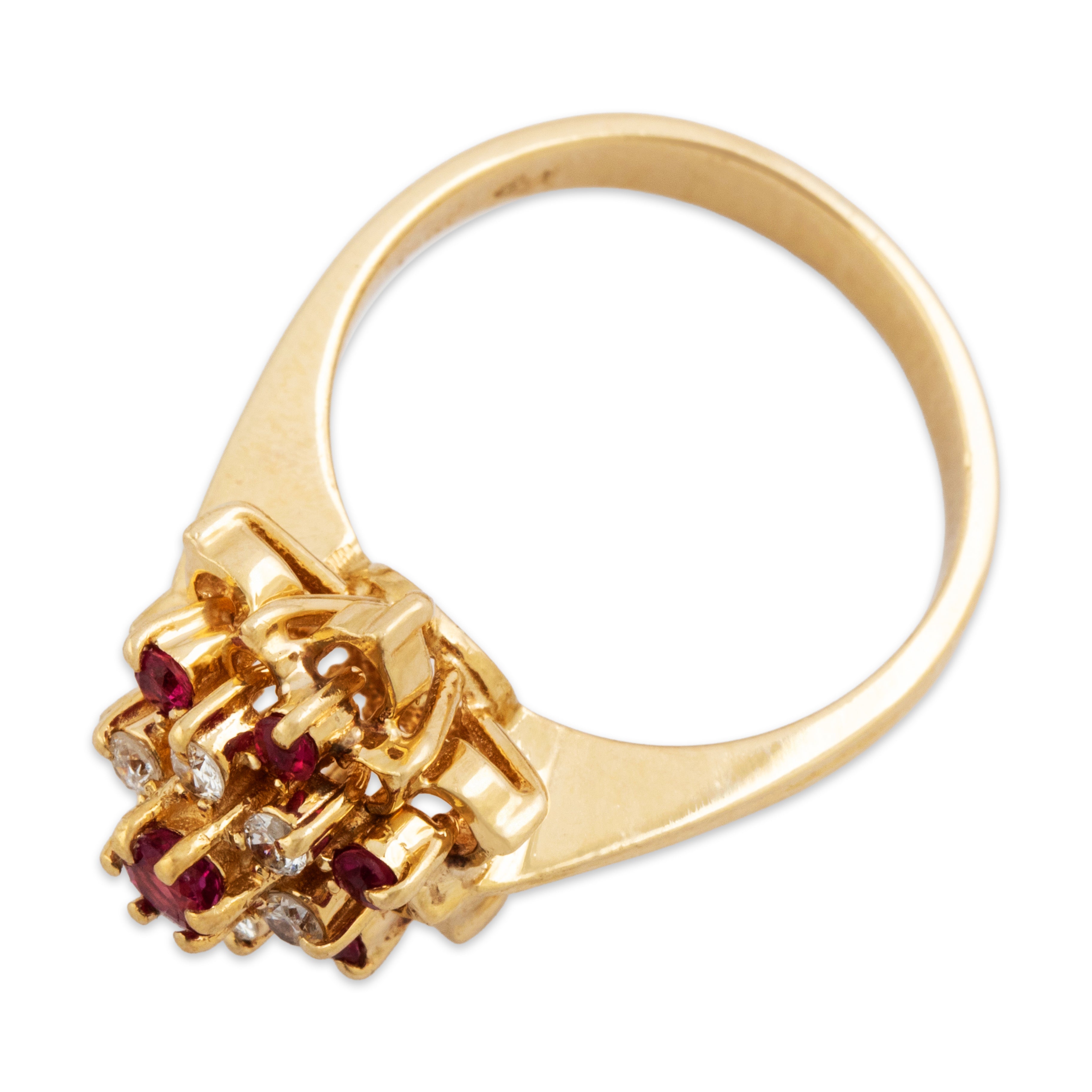 Vintage 14k Yellow Gold Ruby Diamond Marvelous Flower Tower Ring - Overall view