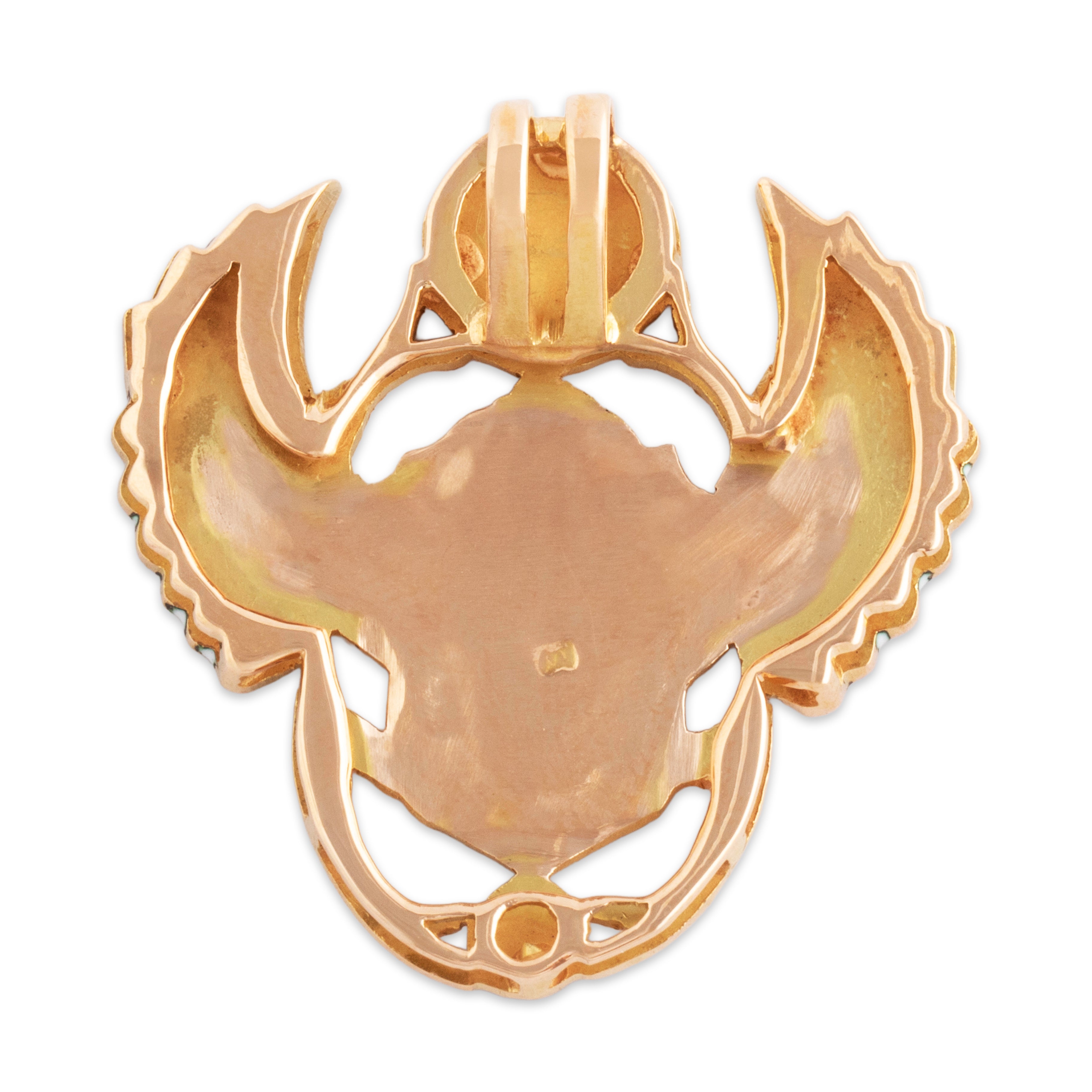 Vintage Large 20k Yellow Gold Fantastic Flying Enamel Scarab Pendant - Back view