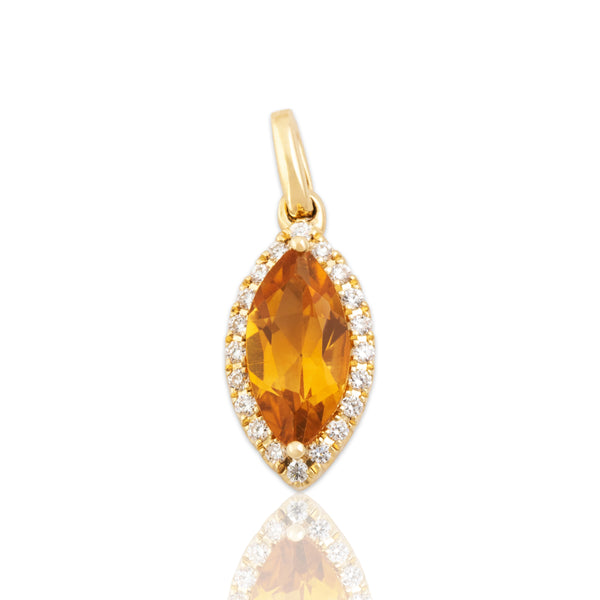 Estate Small 14k Yellow Gold Citrine Diamond Marquise Halo Charm / Pendant