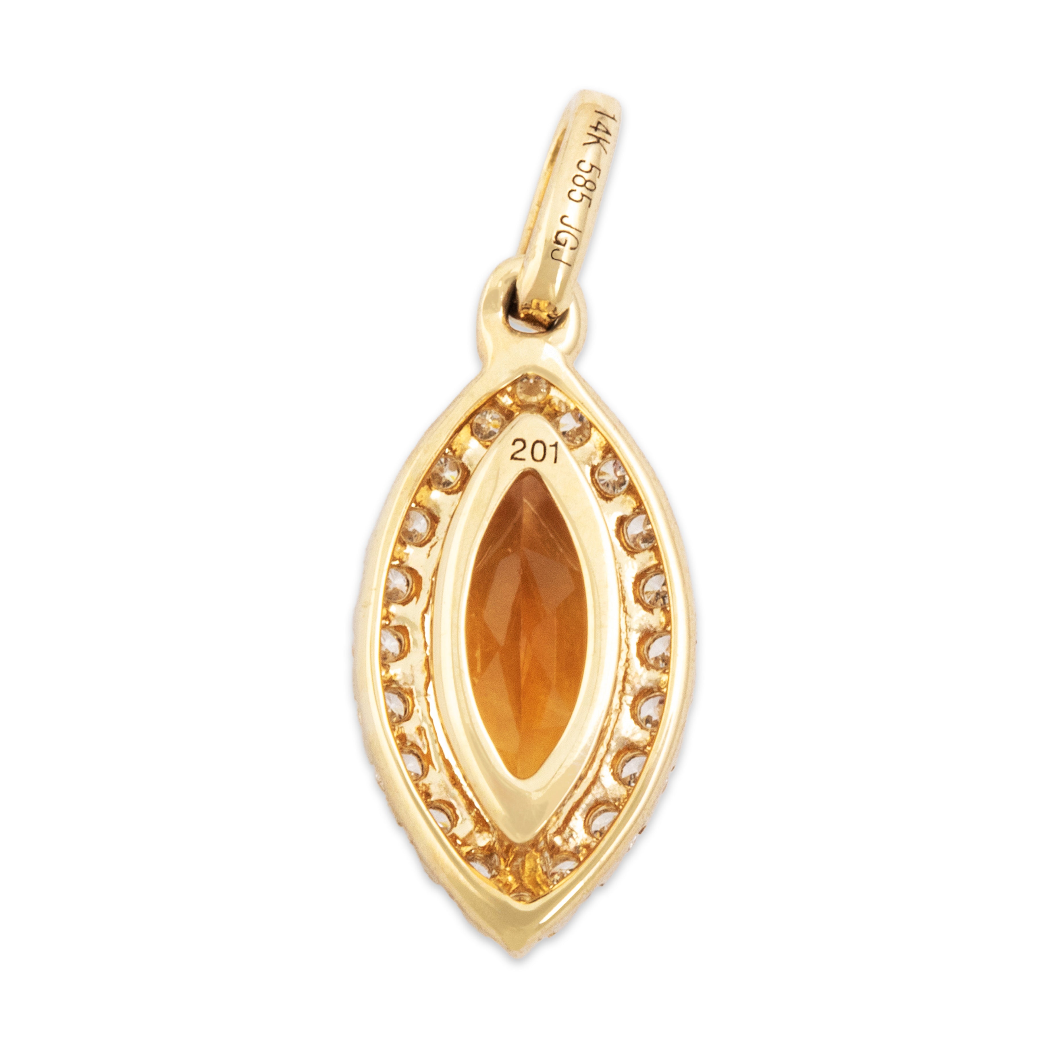 Estate 14k Yellow Gold Citrine Diamond Beautiful Marquise Halo Charm / Pendant - Back view