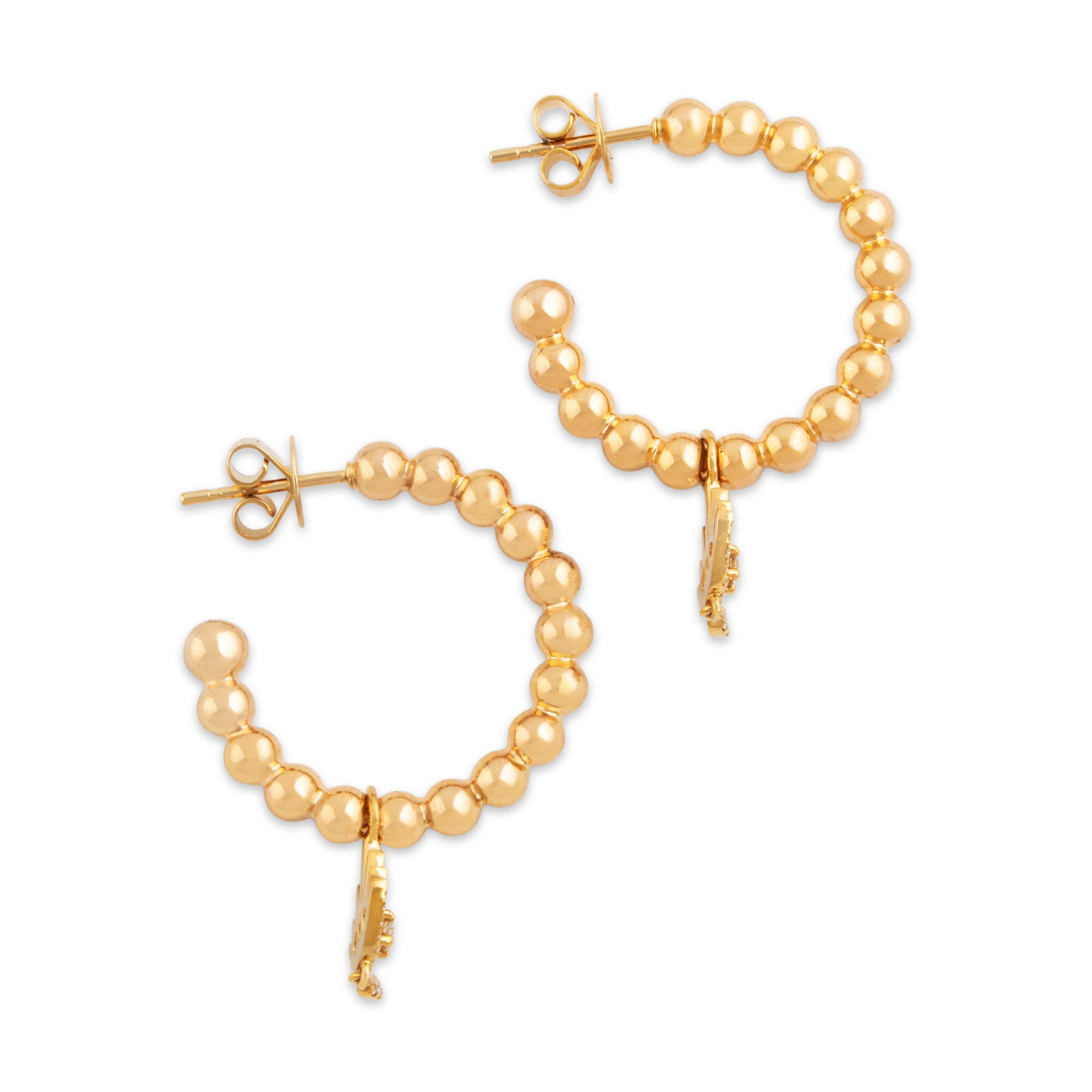 Estate 14k Yellow Gold .356cttw Diamond Pavé Eye Dangle Bubble Hoop Earrings
