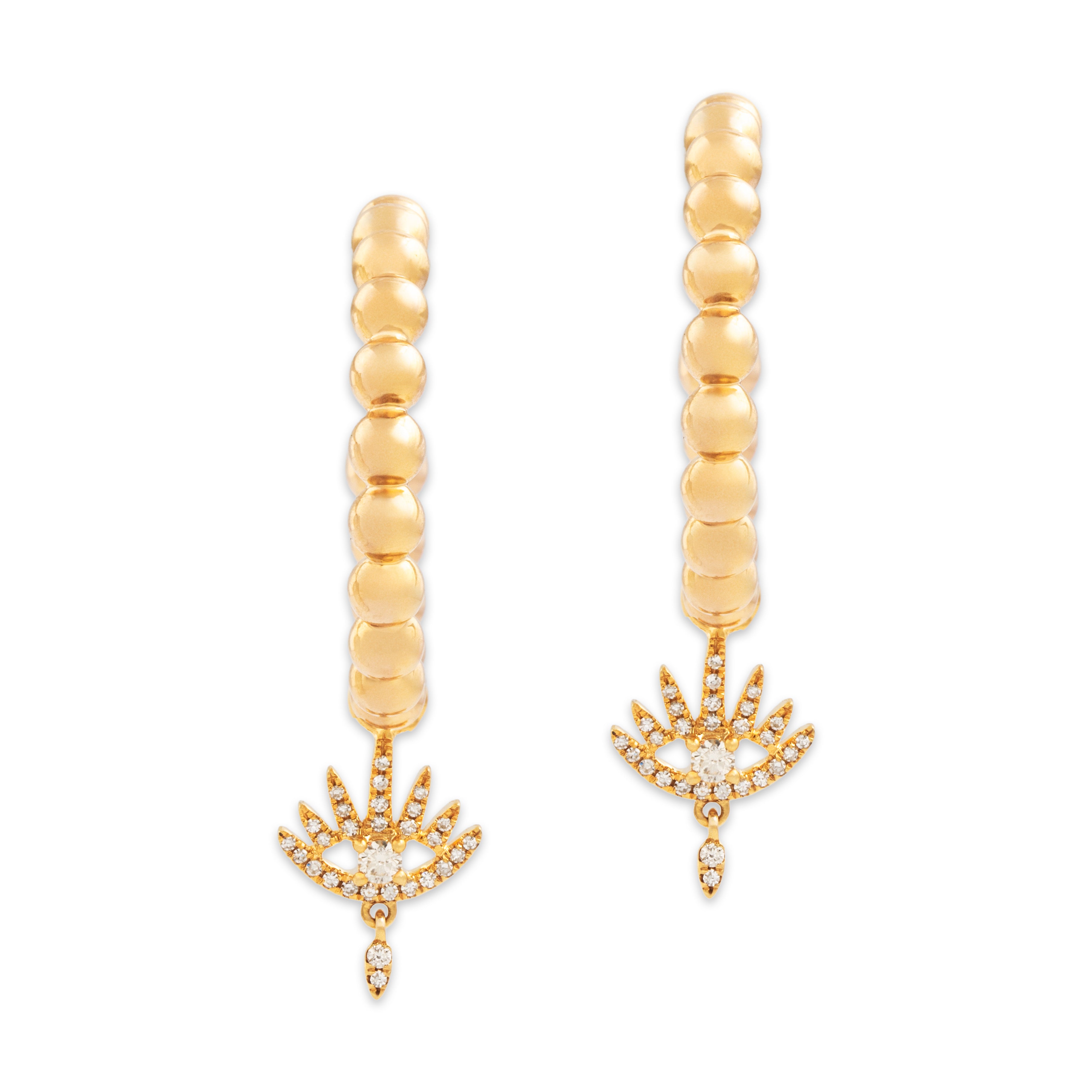 Estate 14k Yellow Gold .356cttw Diamond Pavé Eye Dangle Bubble Hoop Earrings