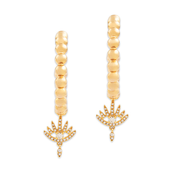 Estate 14k Yellow Gold .356cttw Diamond Pavé Eye Dangle Bubble Hoop Earrings