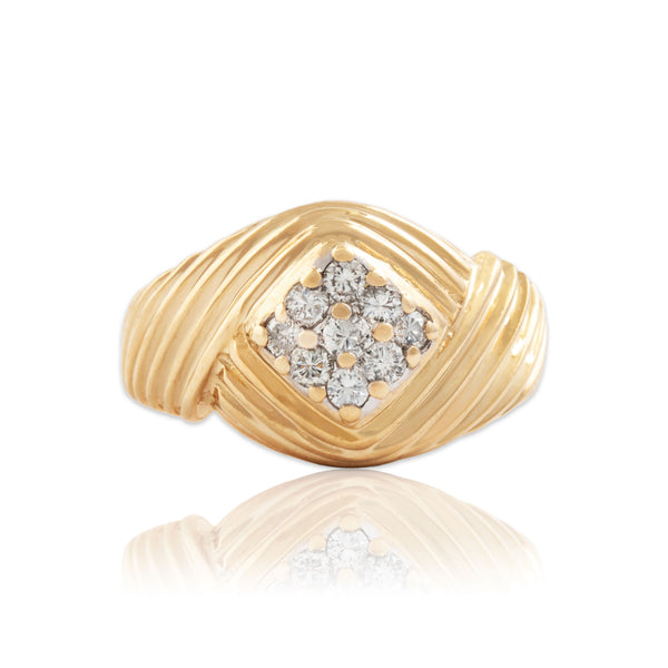 Vintage 14k Yellow Gold .225cttw Diamond Ribbed Cluster Ring 5.75