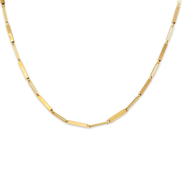 Vintage Italian 18k Yellow Gold Elongated Bar Link Necklace 14.75