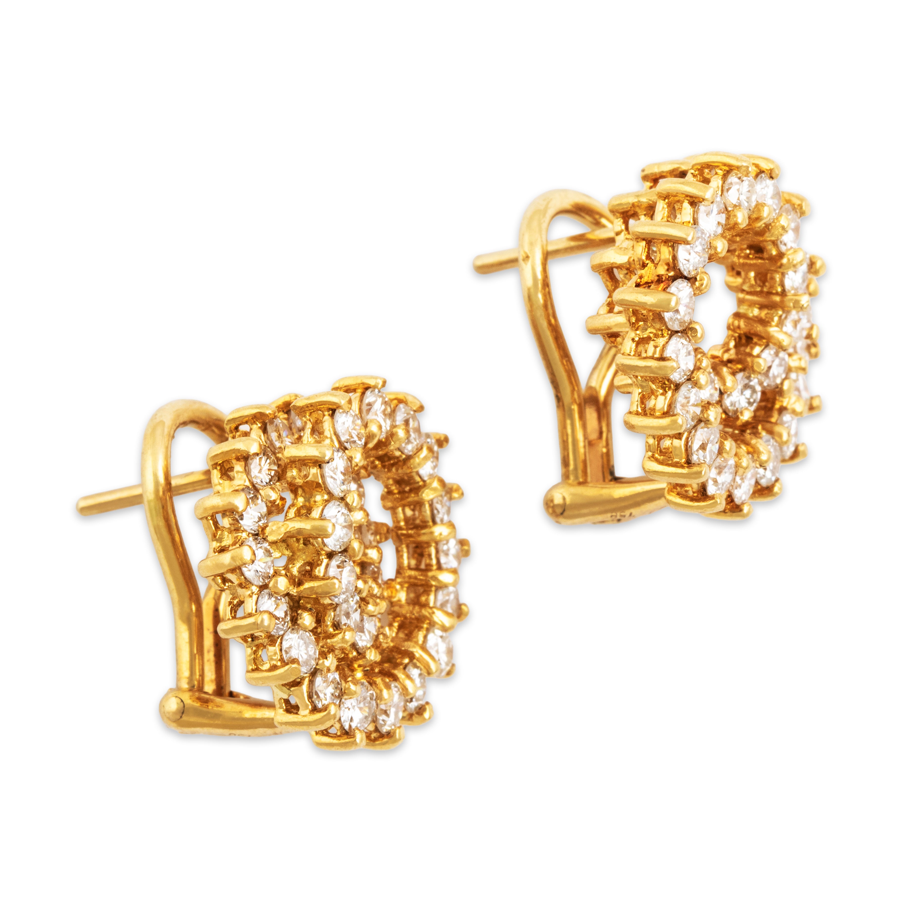 Vintage 18k Yellow Gold 2.1cttw Diamond Glistening Loop Omega Back Earrings - Side view