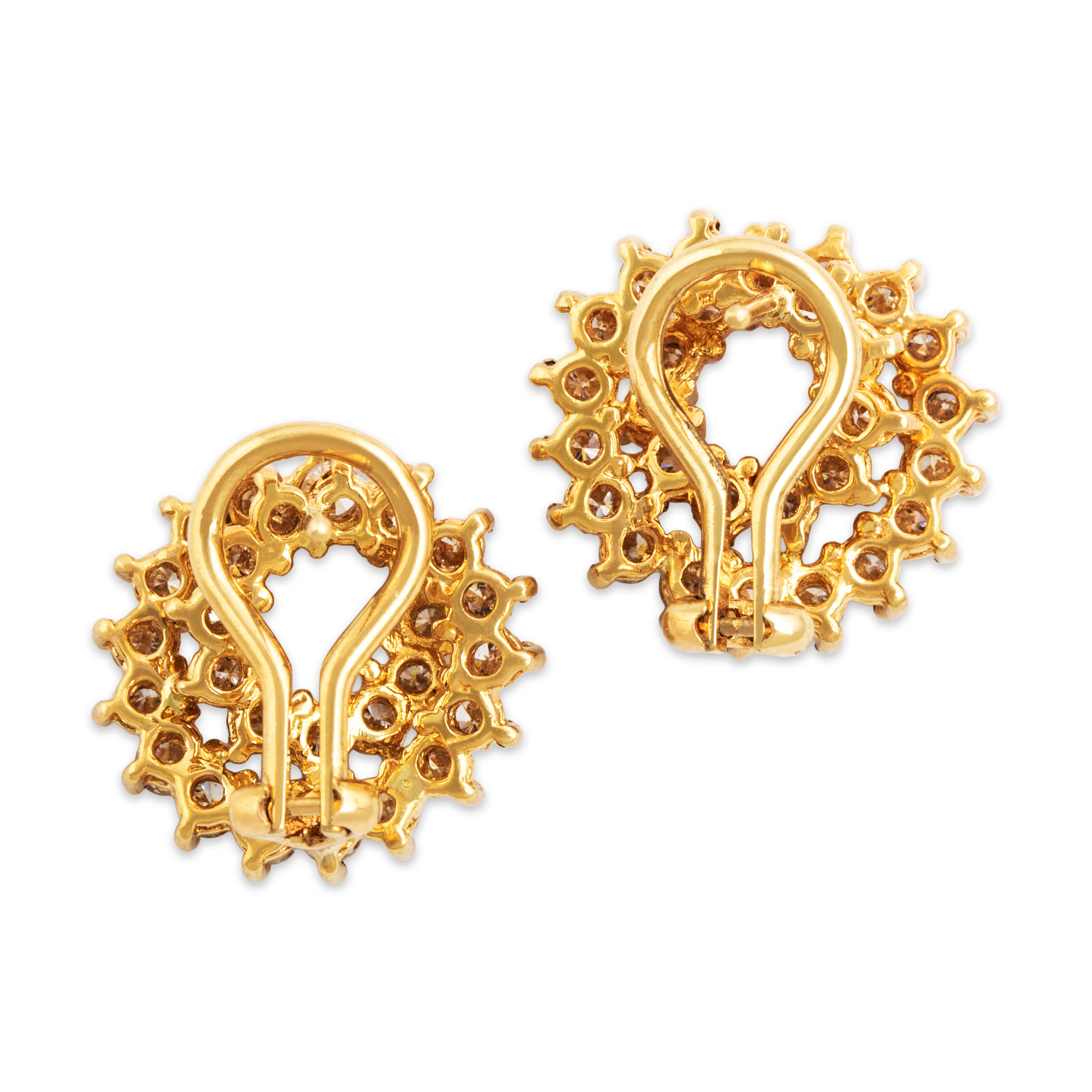 Vintage 18k Yellow Gold 2.1cttw Diamond Glistening Loop Omega Back Earrings - Back view