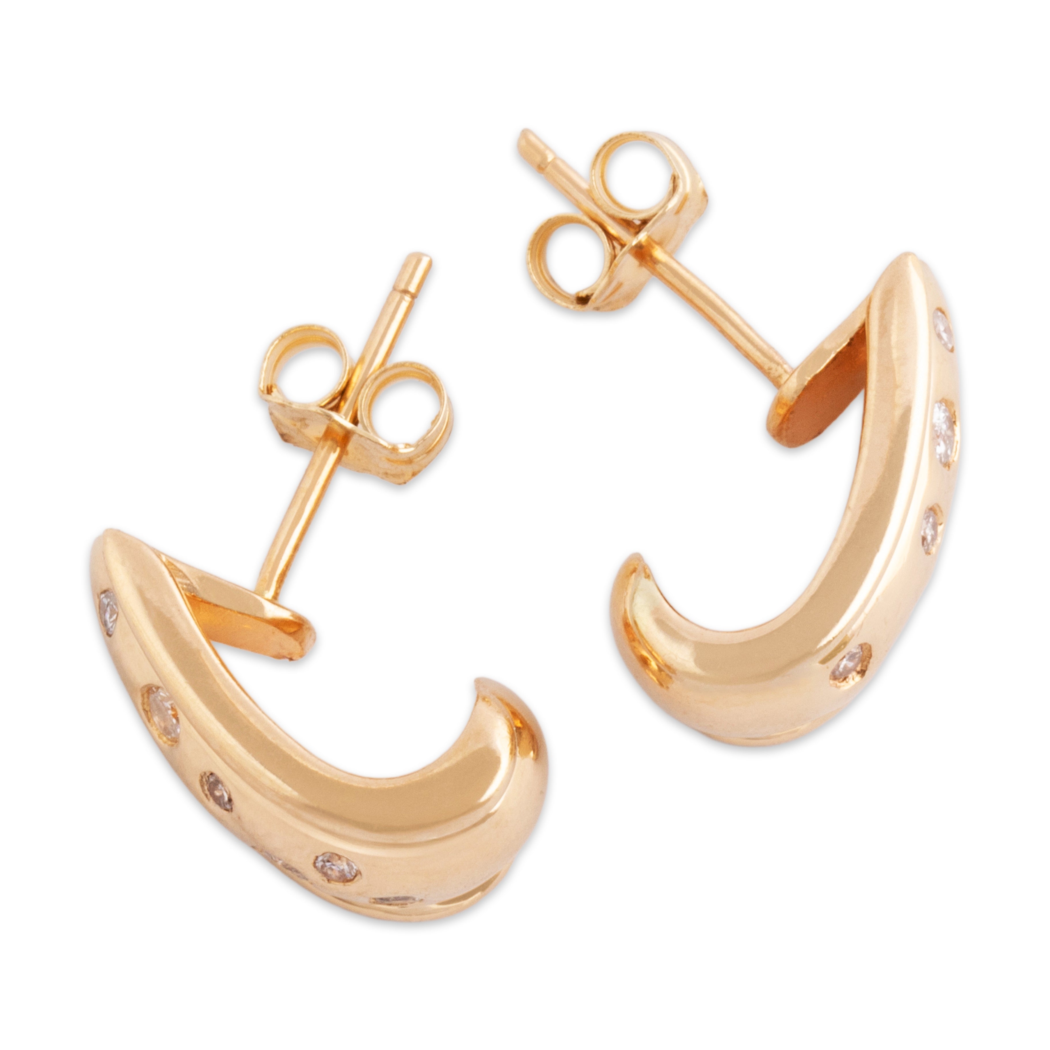 Vintage 14k Yellow Gold Diamond Flush-Set Half-Huggie Stud Earrings - Overall view