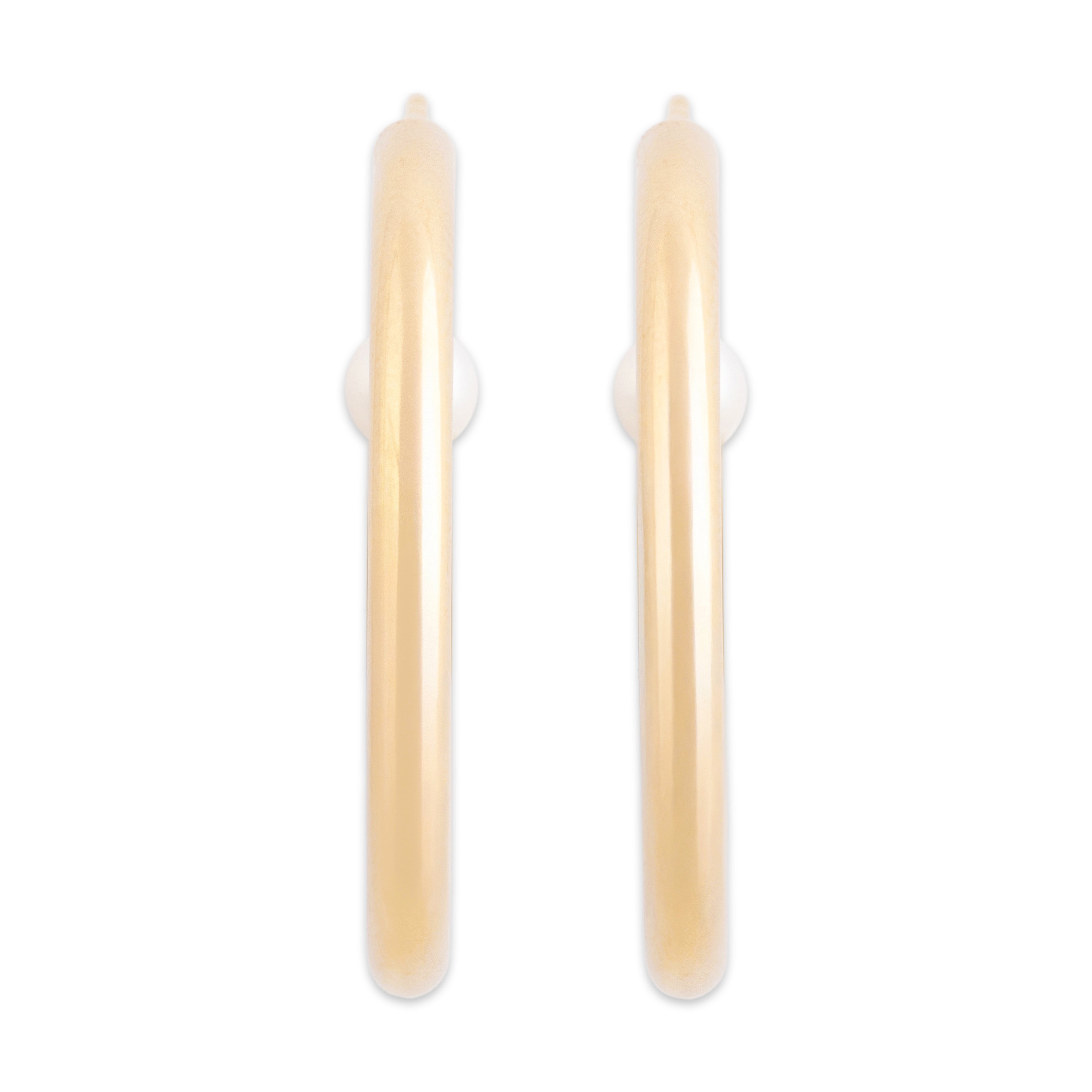 Vintage 14k Yellow Gold Pearl Lustrous Tubular Hoop Earrings