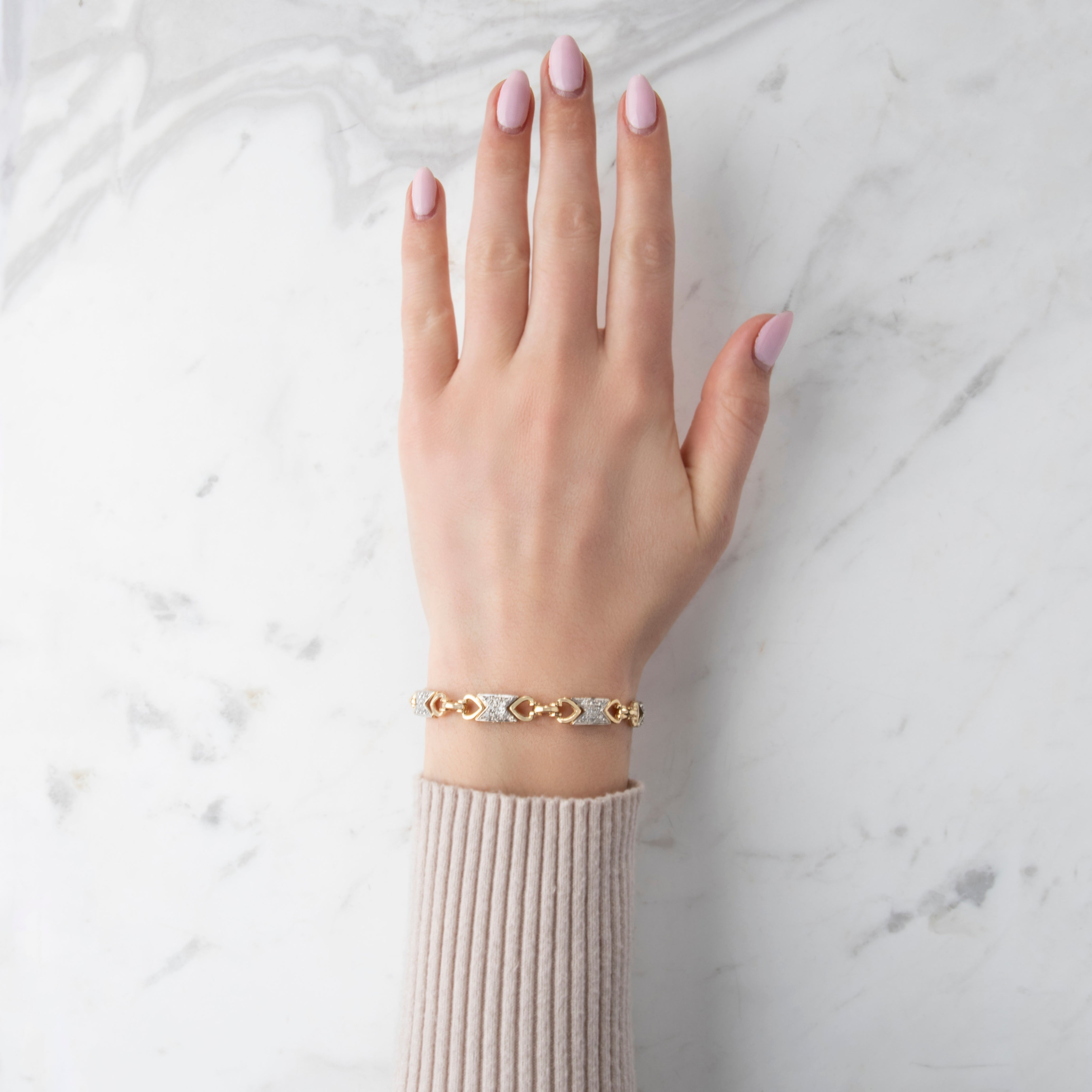 Vintage Italian Heavy 14k Yellow & White Gold .32cttw Diamond Geometric Bracelet - On model view