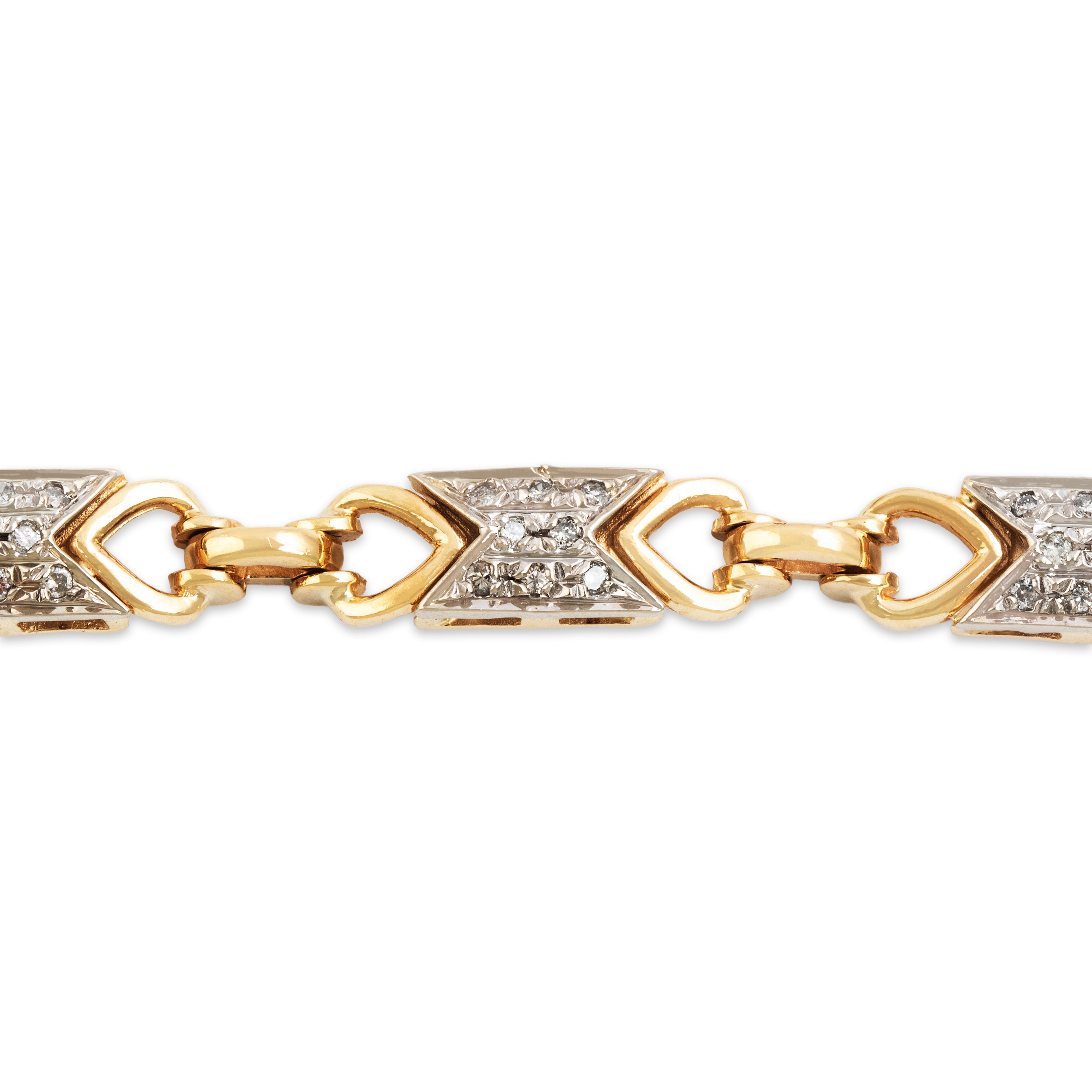 Vintage Italian Heavy 14k Yellow & White Gold .32cttw Diamond Geometric Bracelet - detail view #1