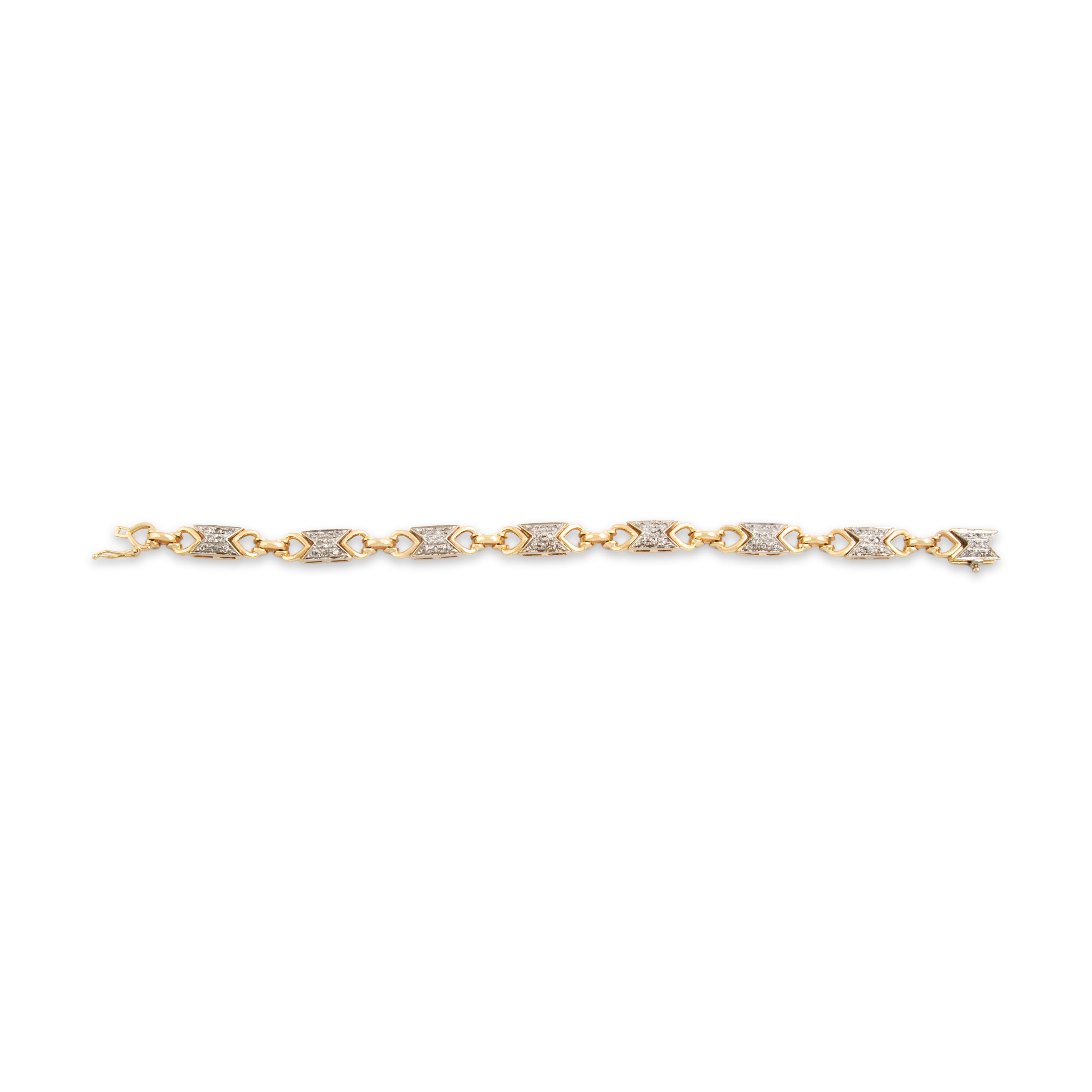 Vintage Italian Heavy 14k Yellow & White Gold .32cttw Diamond Geometric Bracelet - Close-up view