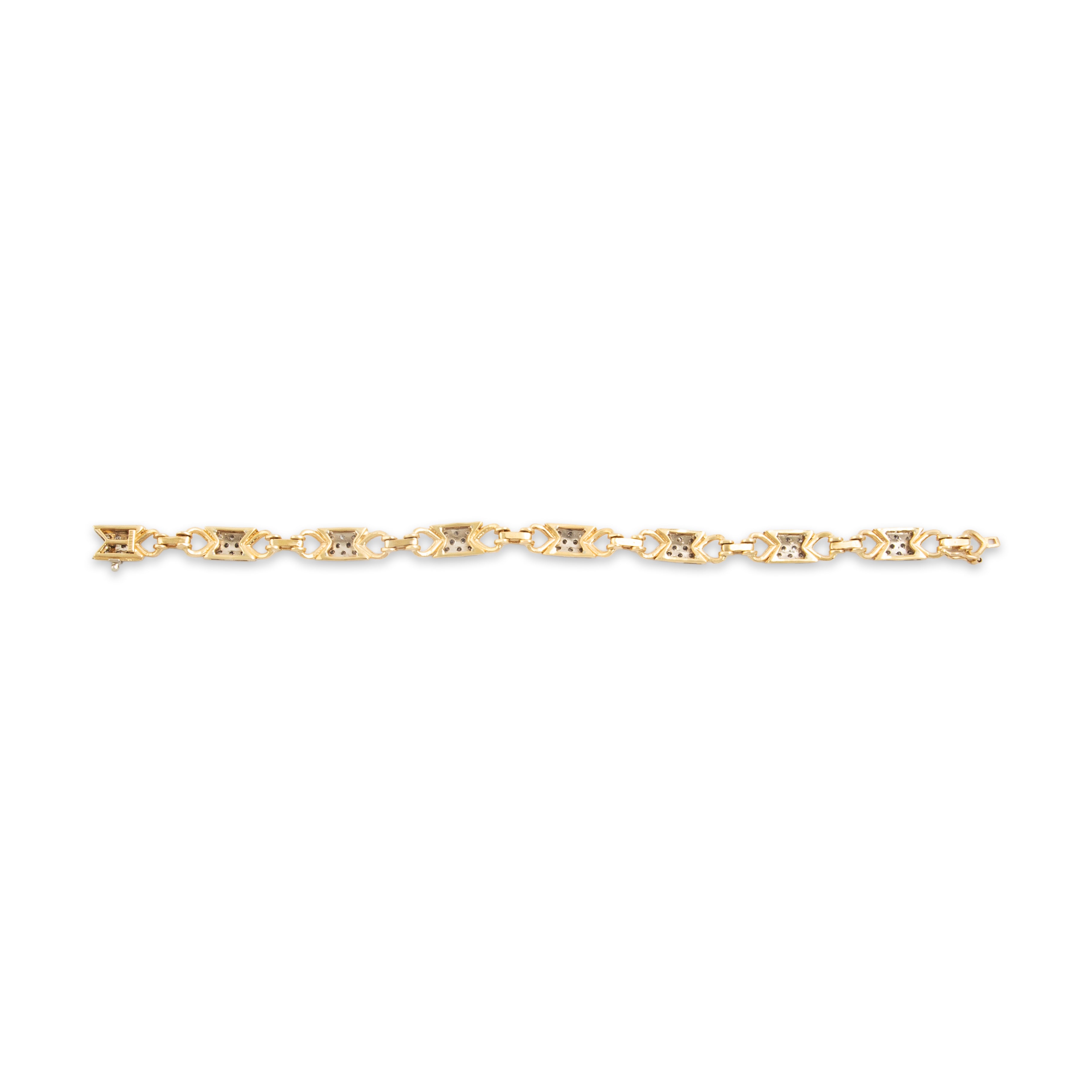 Vintage Italian Heavy 14k Yellow & White Gold .32cttw Diamond Geometric Bracelet - Back view