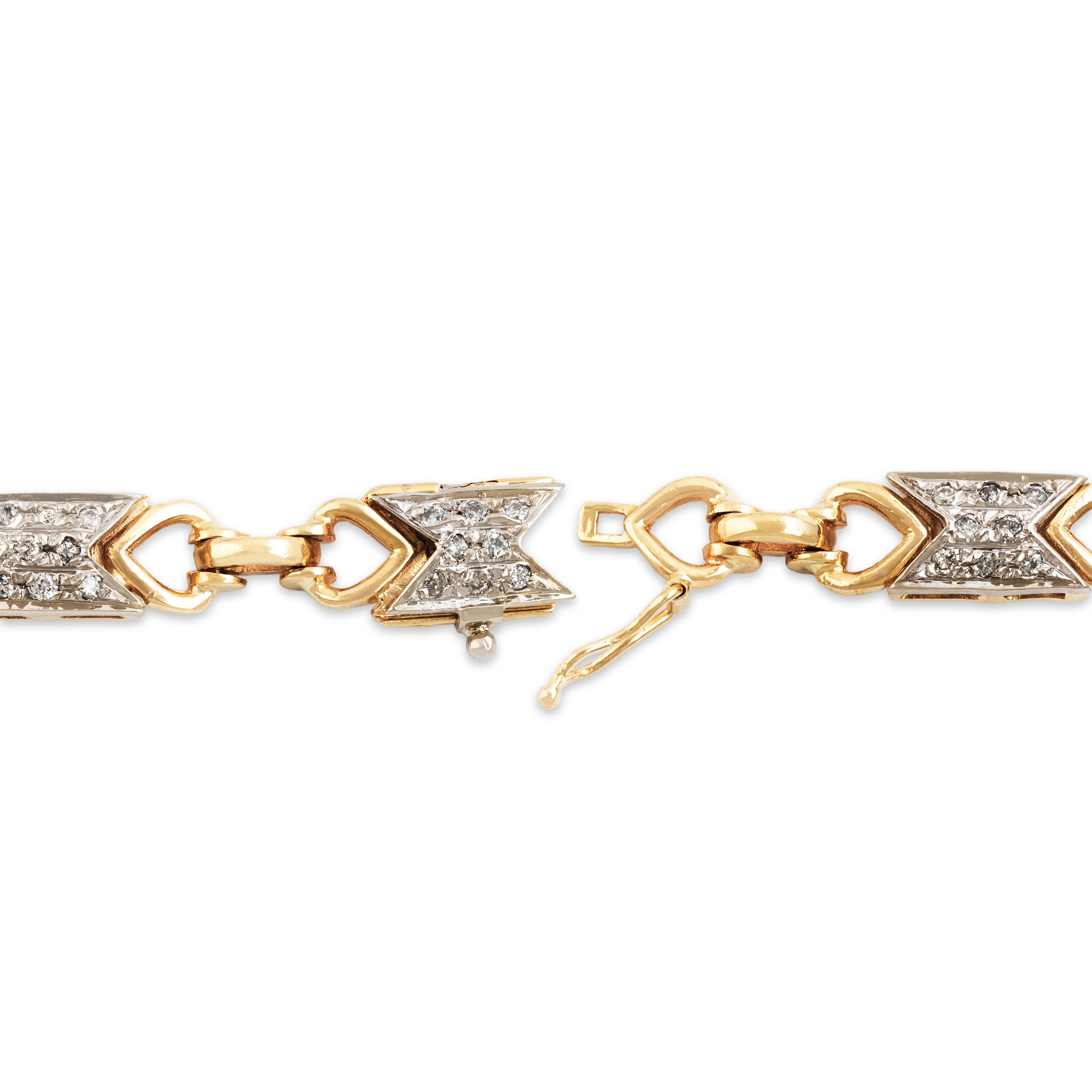 Vintage Italian Heavy 14k Yellow & White Gold .32cttw Diamond Geometric Bracelet - clasp view
