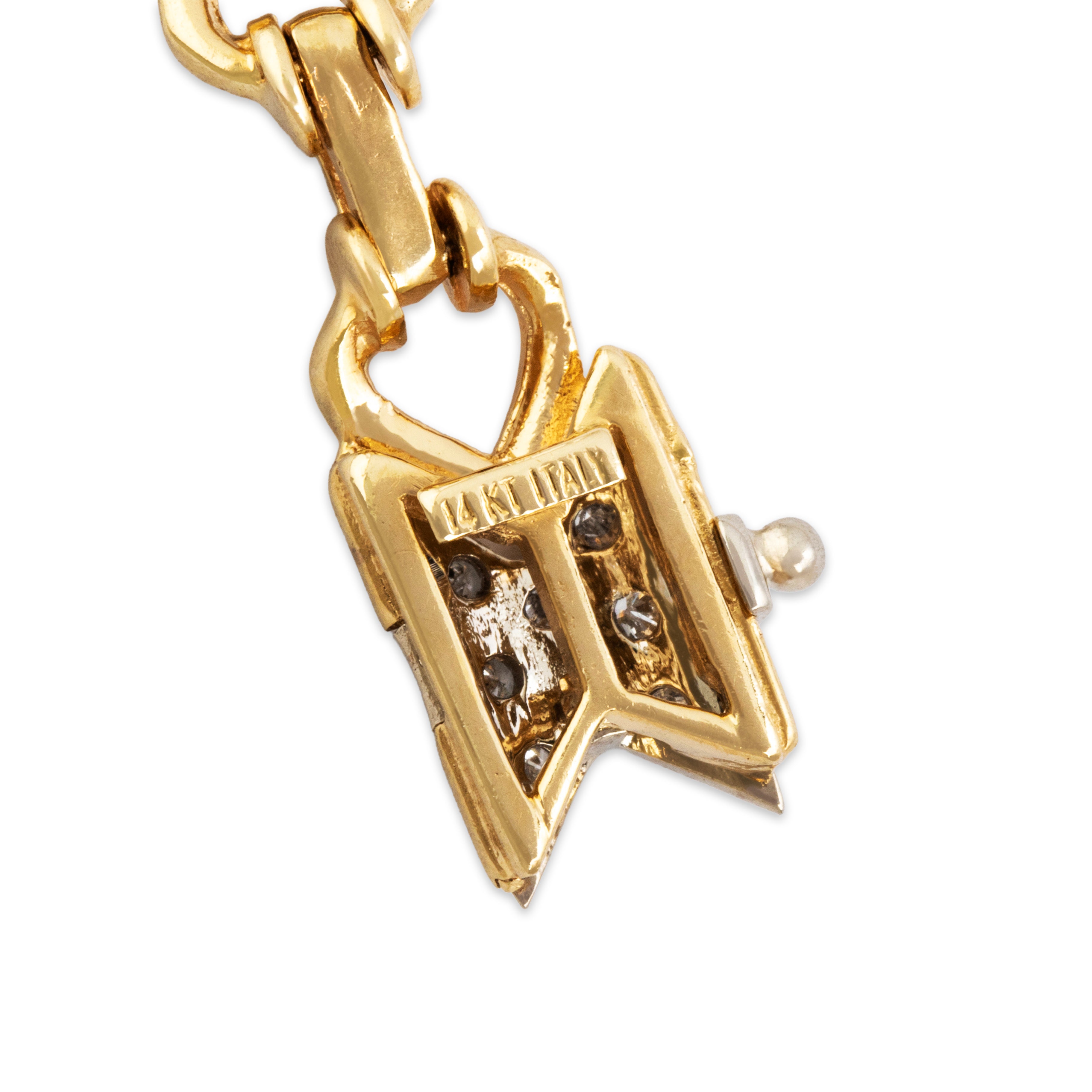 Vintage Italian Heavy 14k Yellow & White Gold .32cttw Diamond Geometric Bracelet - Hallmark view