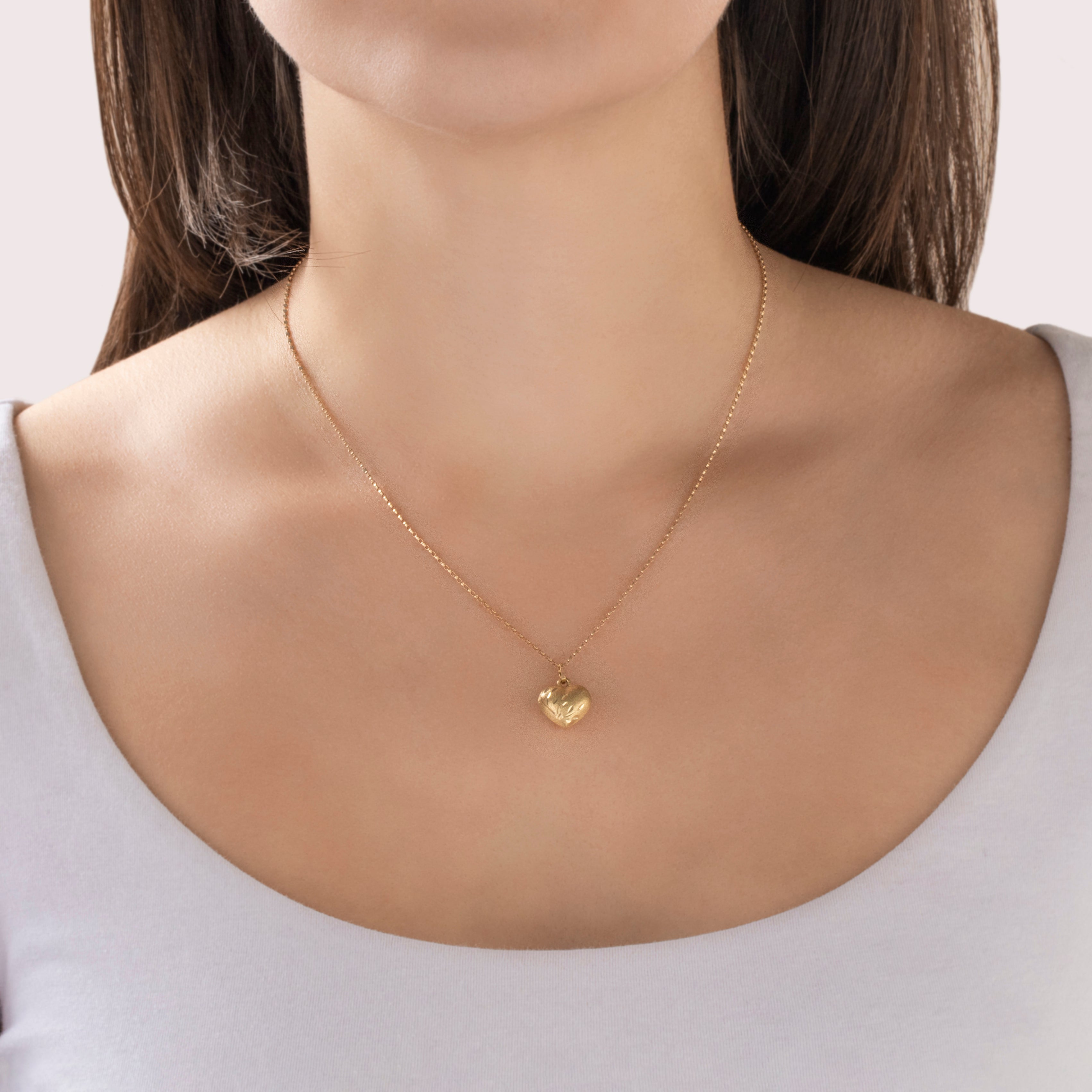 Vintage 14k Yellow Gold Brushed Etched Puffy Heart Charm / Pendant