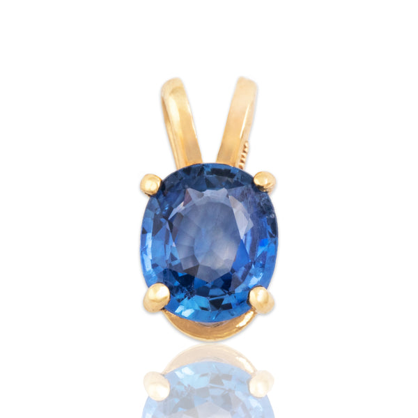 Vintage Small 14k Yellow Gold .77ct Blue Sapphire Bright Oval Pool Pendant