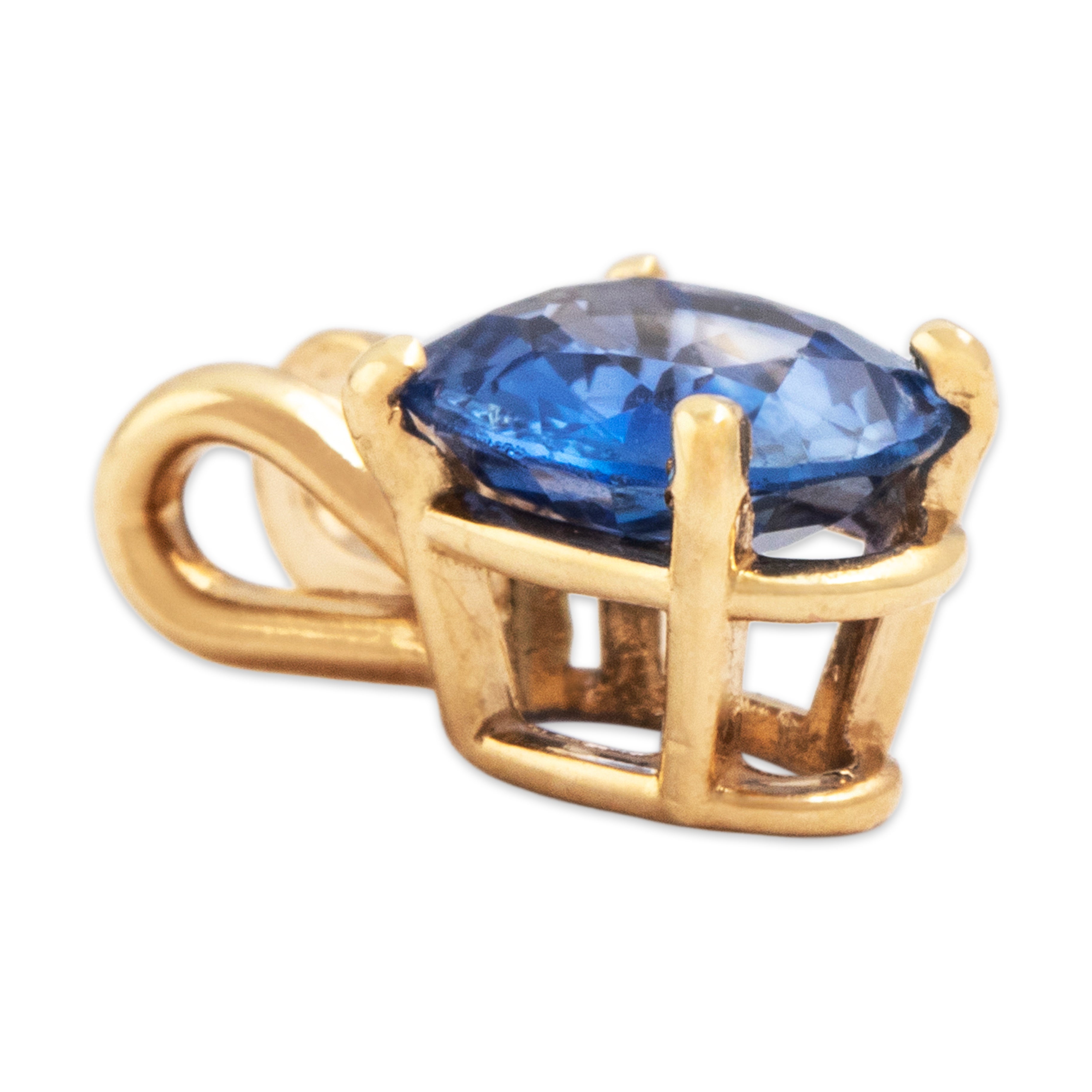 Vintage Small 14k Yellow Gold Blue Sapphire Bright Oval Pool Pendant - Side view