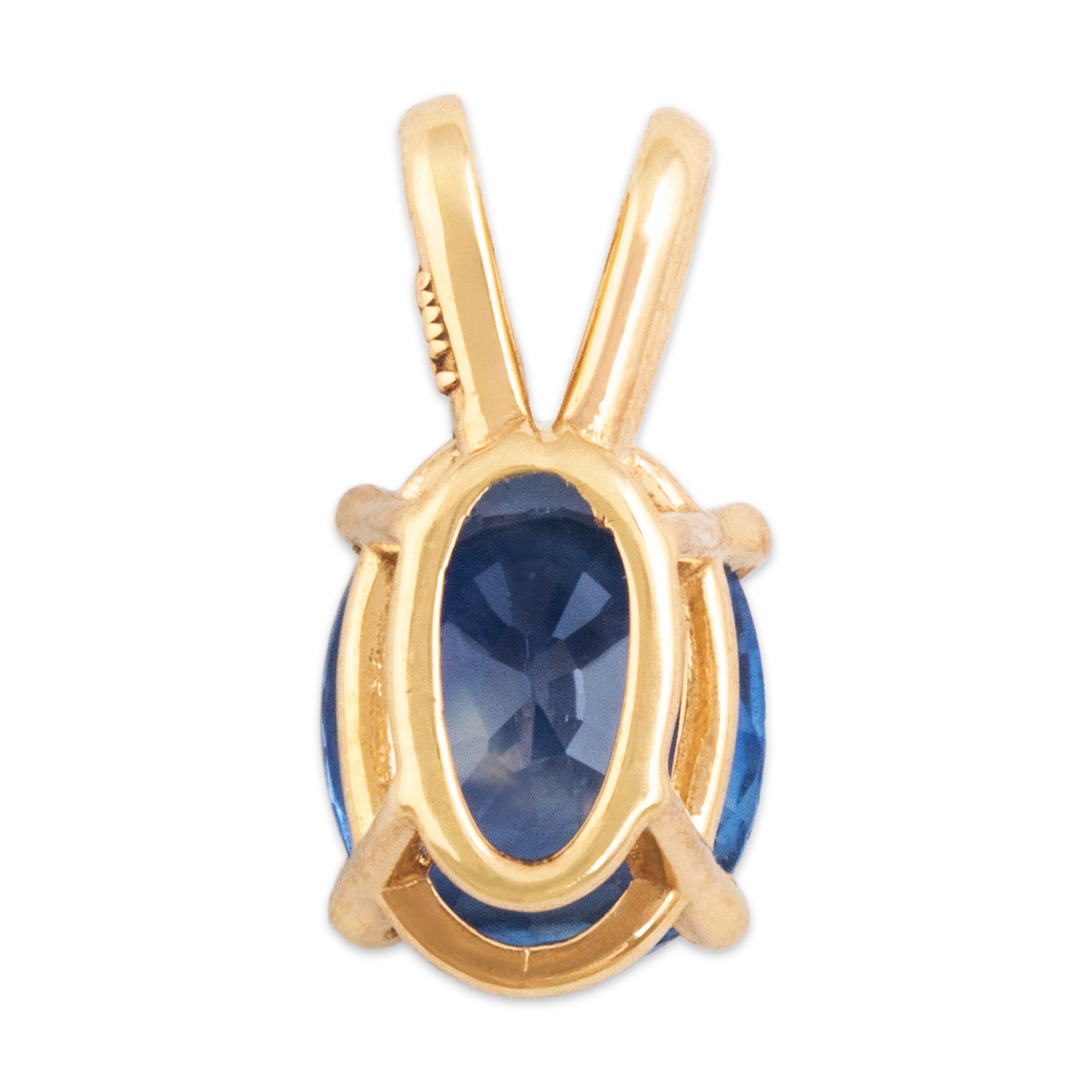Vintage Small 14k Yellow Gold Blue Sapphire Bright Oval Pool Pendant - Back view