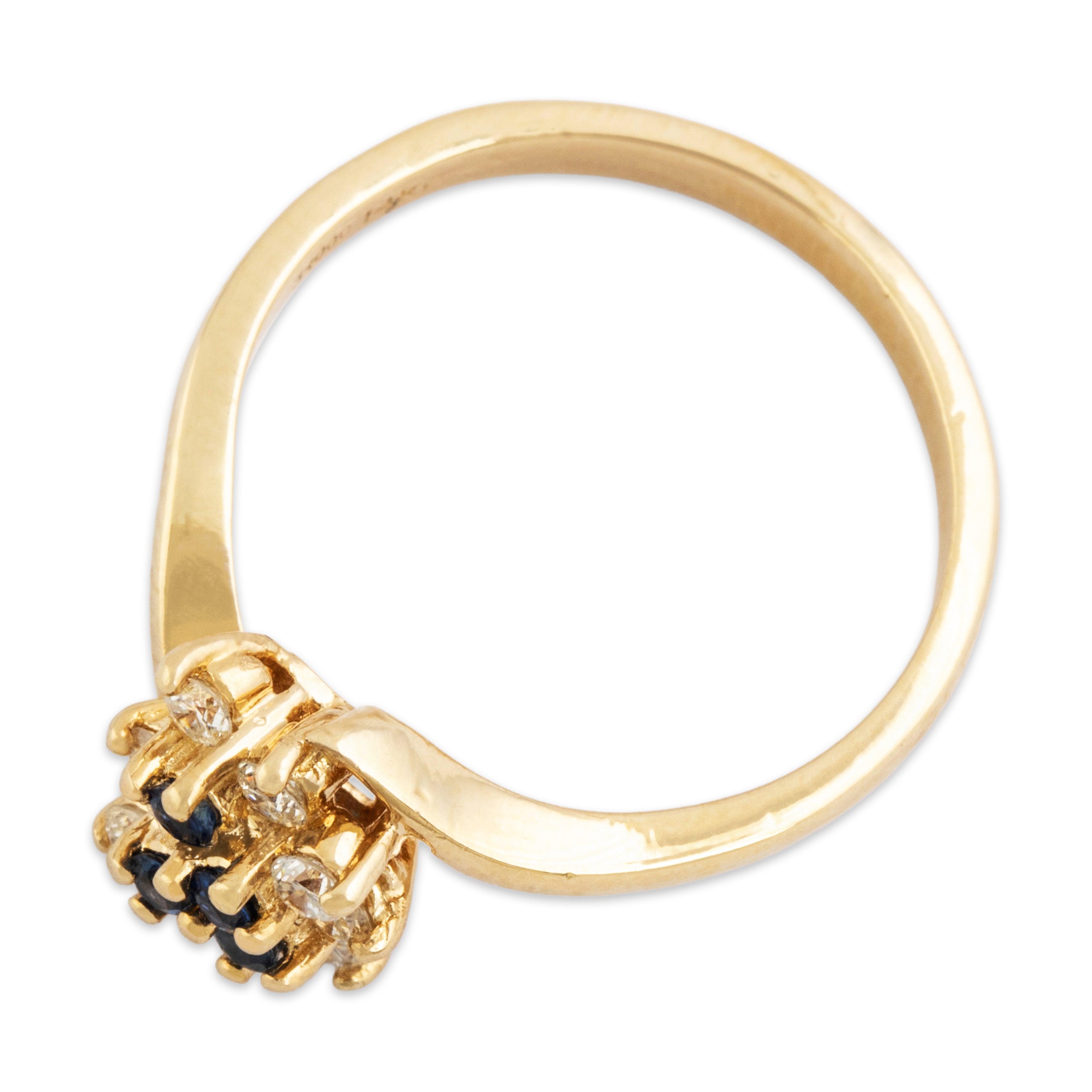 Vintage 14k Yellow Gold Diamond Blue Sapphire Square Cluster Ring - Overall view