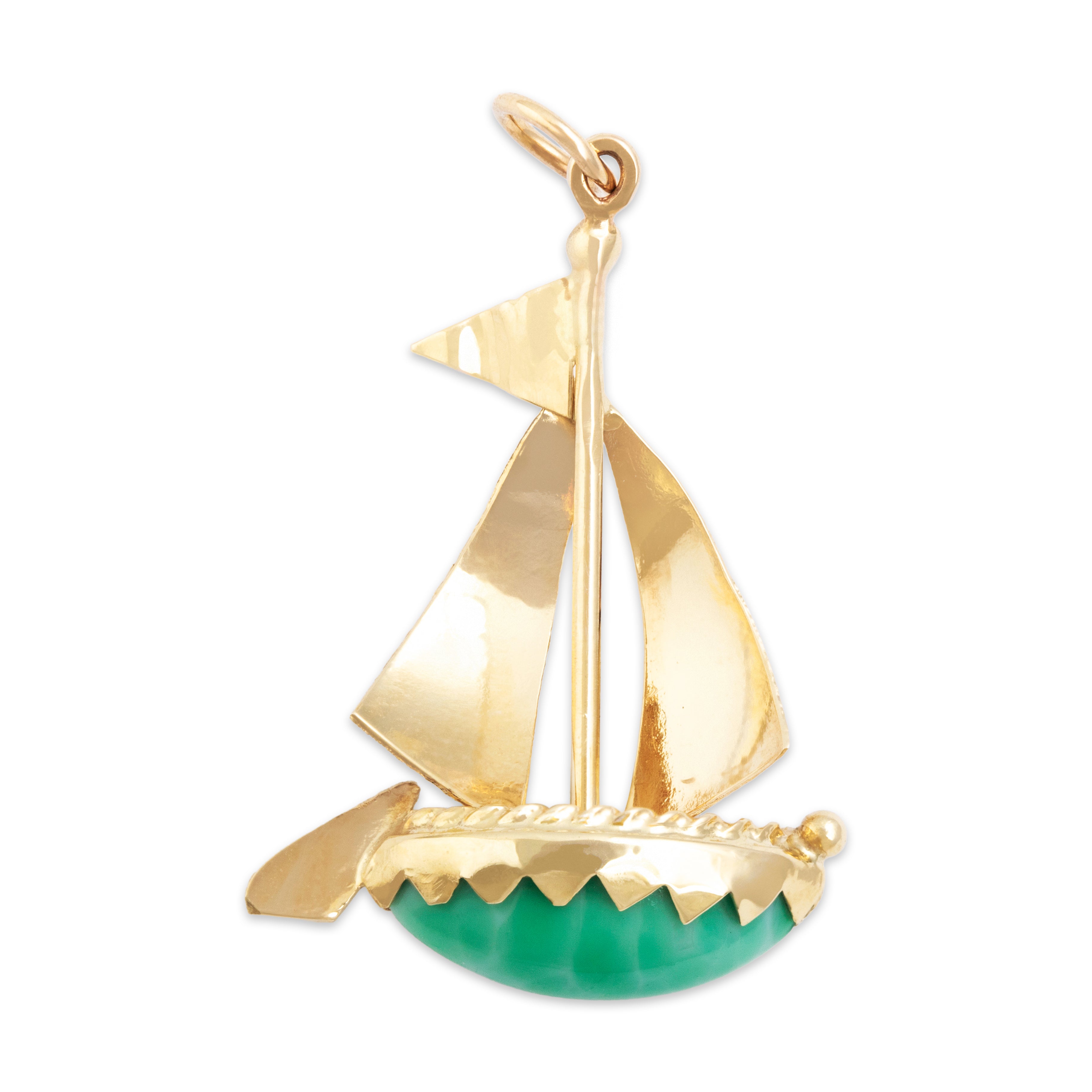 Vintage 14k Yellow Gold 2.5ct Variscite Delightful Sailboat Charm / Pendant - Back view