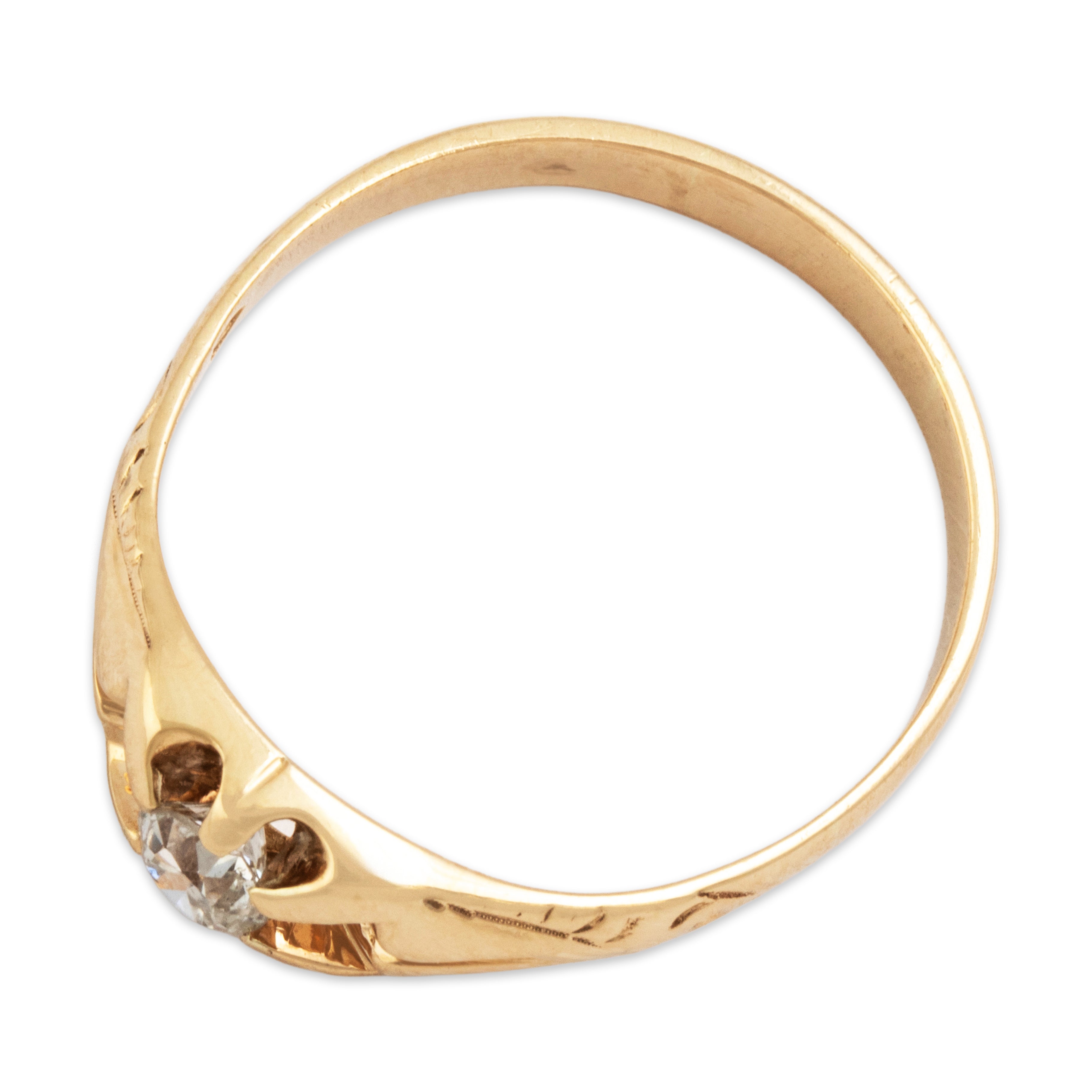 Antique 14k Yellow Gold Old Mine Diamond Belcher Set Scrollwork Ring - Overall view