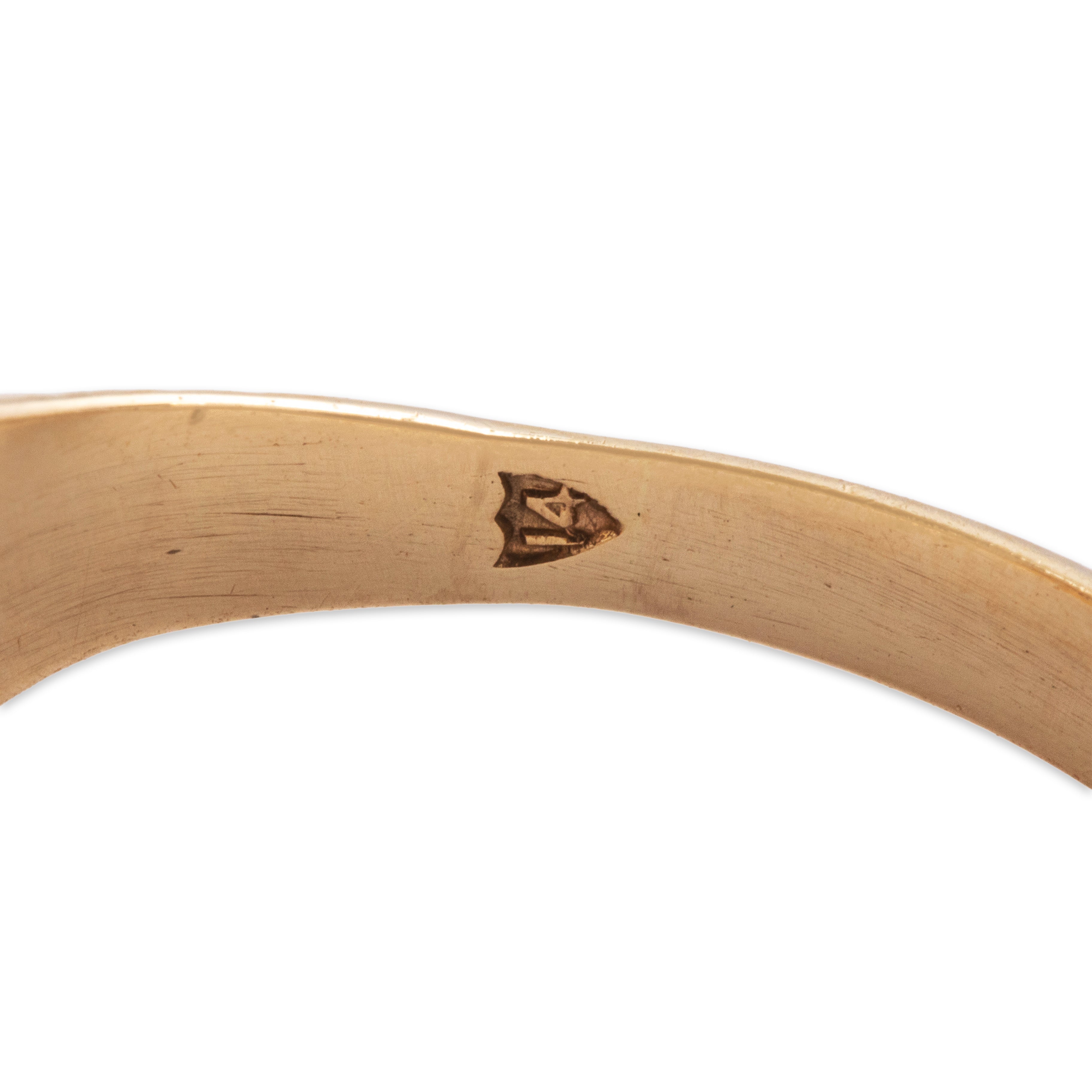 Antique 14k Yellow Gold Old Mine Diamond Belcher Set Scrollwork Ring - Hallmark view