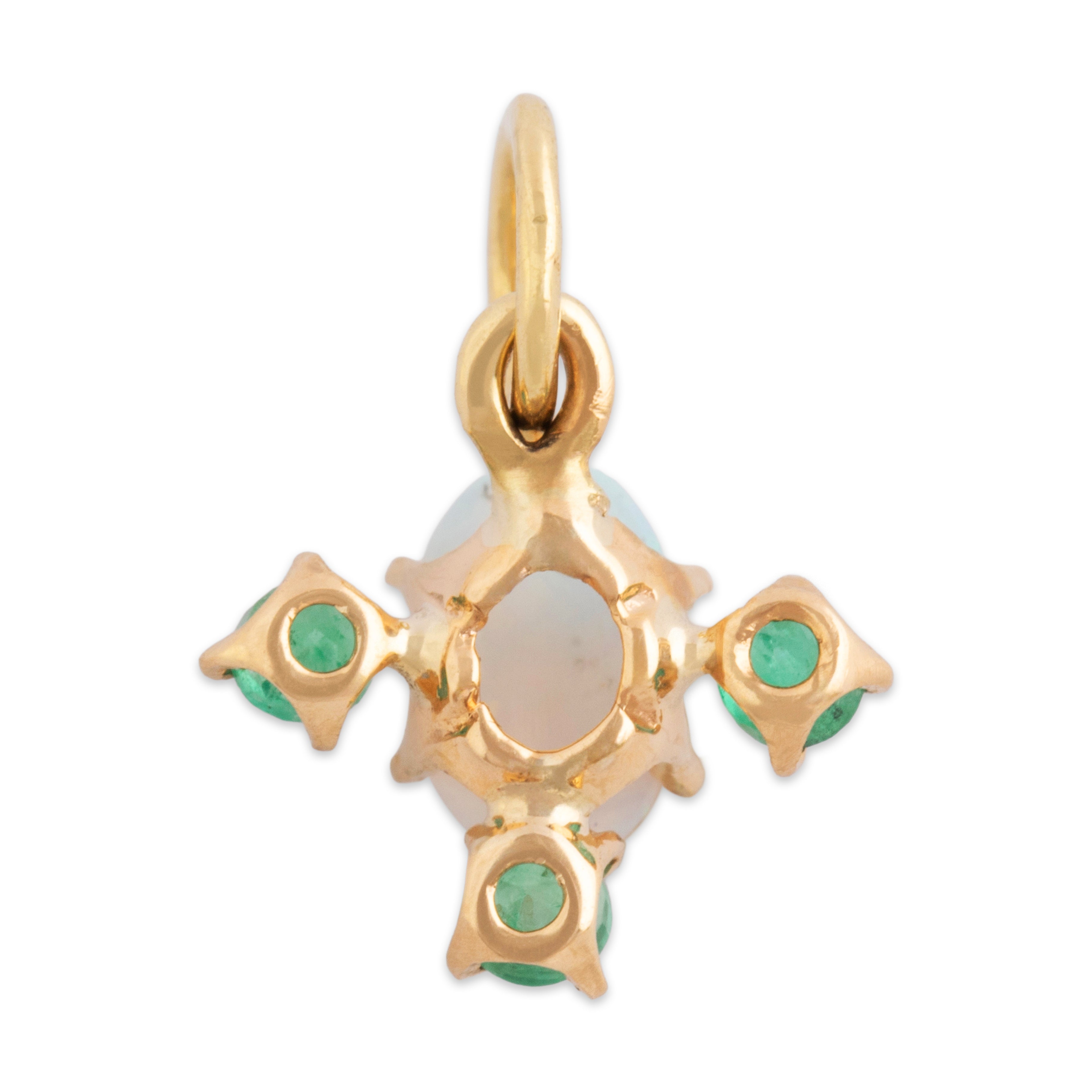 Antique Lightweight 10k Yellow Gold Opal Emerald Glowing Cross Charm / Pendant