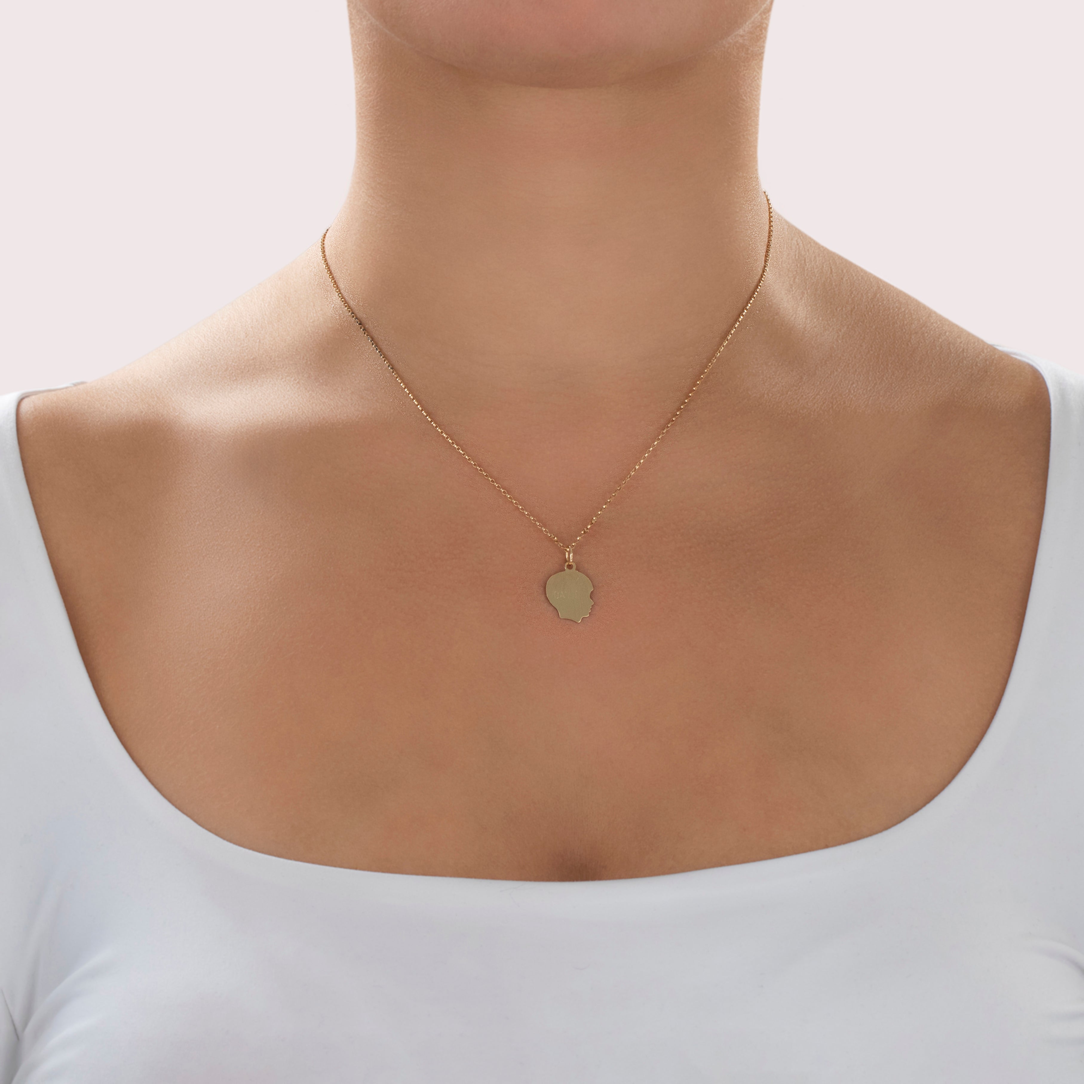 Vintage Lightweight 14k Yellow Gold Sweet Child Profile David Charm / Pendant - On model view