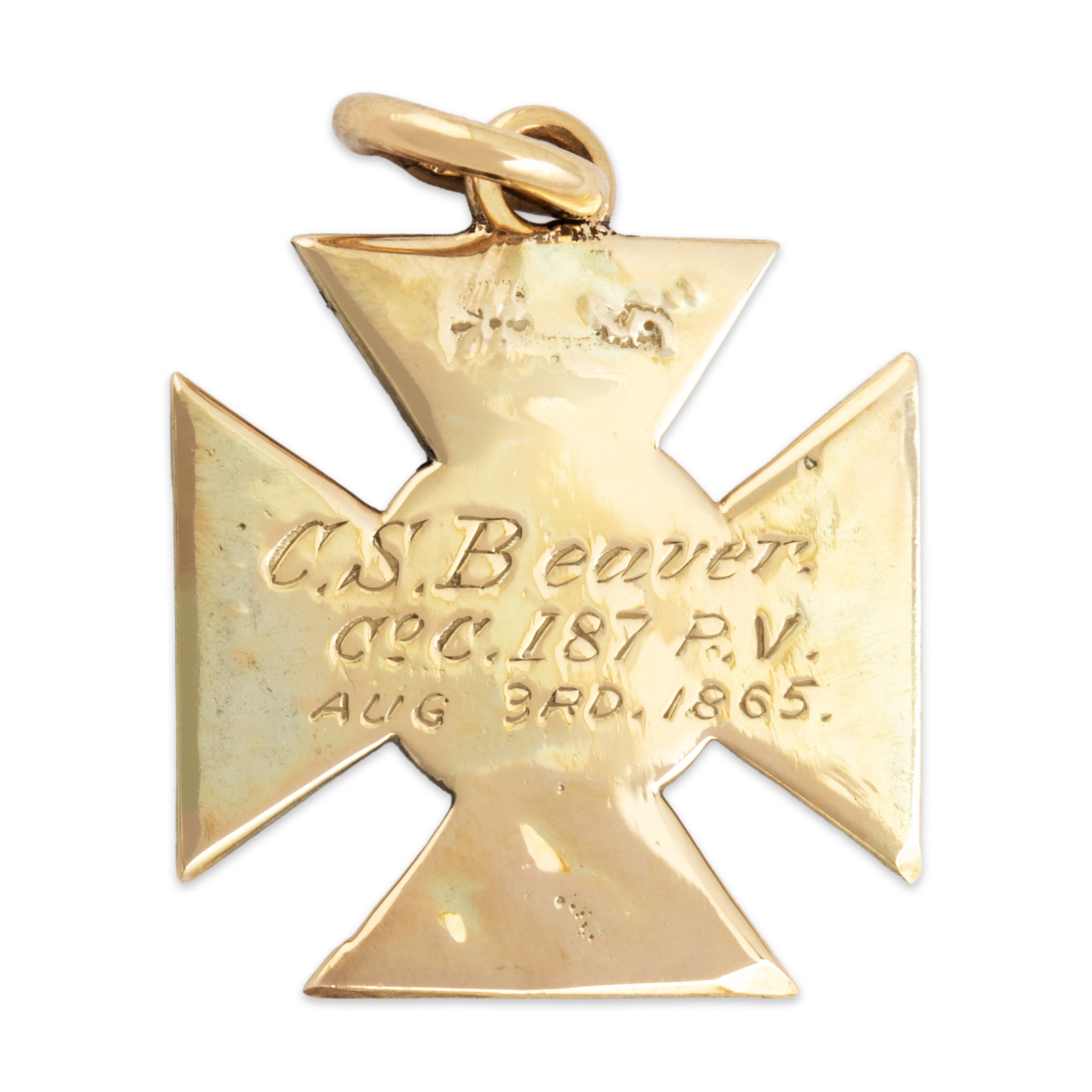 Antique 14k Yellow Gold Red Enamel Civil War Cross Dated 1865 Charm / Pendant