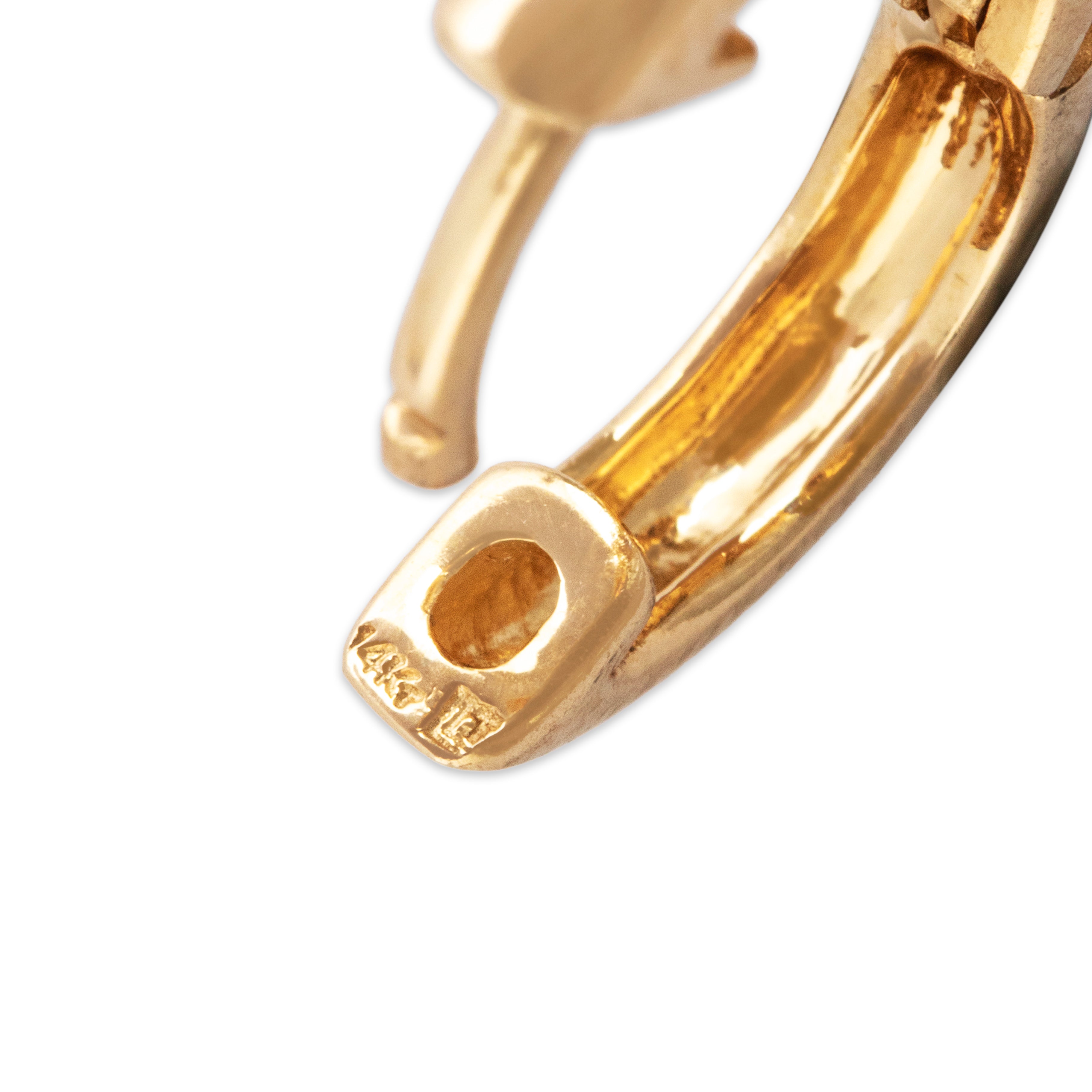 Vintage Small 14k Yellow Gold Blue Sapphire Pretty Bar-Set Hoop Earrings - Hallmark view