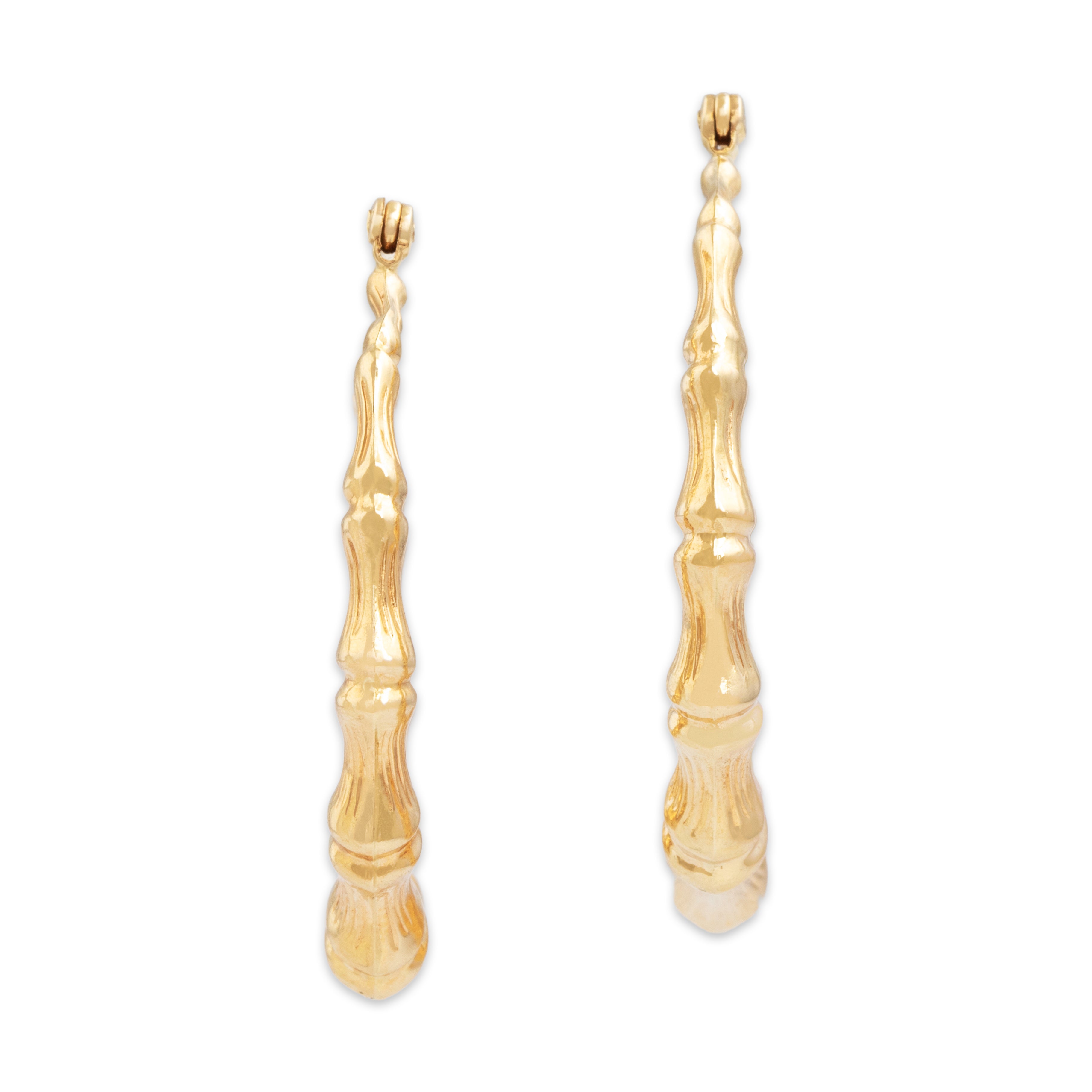 Vintage Large Lightweight 14k Yellow Gold Quintessential Bamboo Hoop Earrings - Overall view